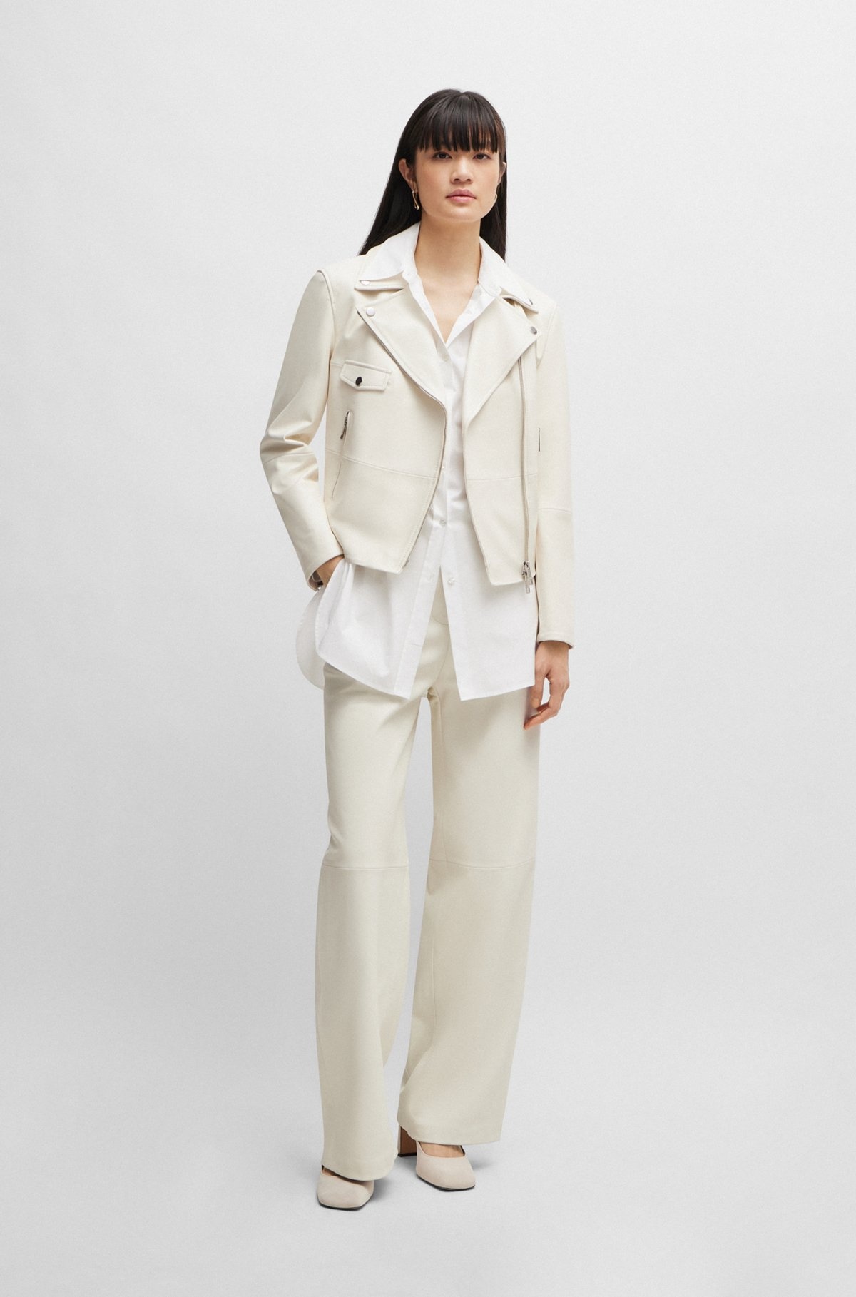 LEATHER JACKET WITH SIGNATURE LINING AND ASYMMETRIC ZIP - 3