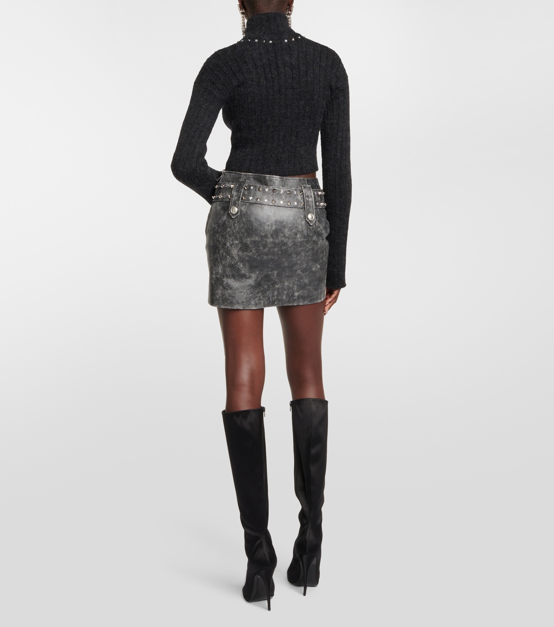 Belted embellished leather miniskirt - 3