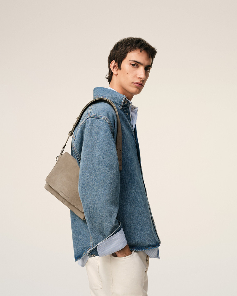 AMI Paris GREY COW LEATHER FLAP MESSENGER CARROUSEL BAG outlook