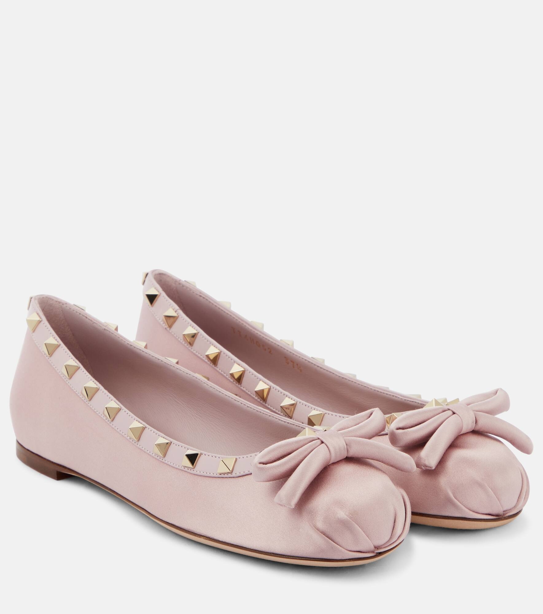 Rockstud leather-trimmed satin ballet flats - 1