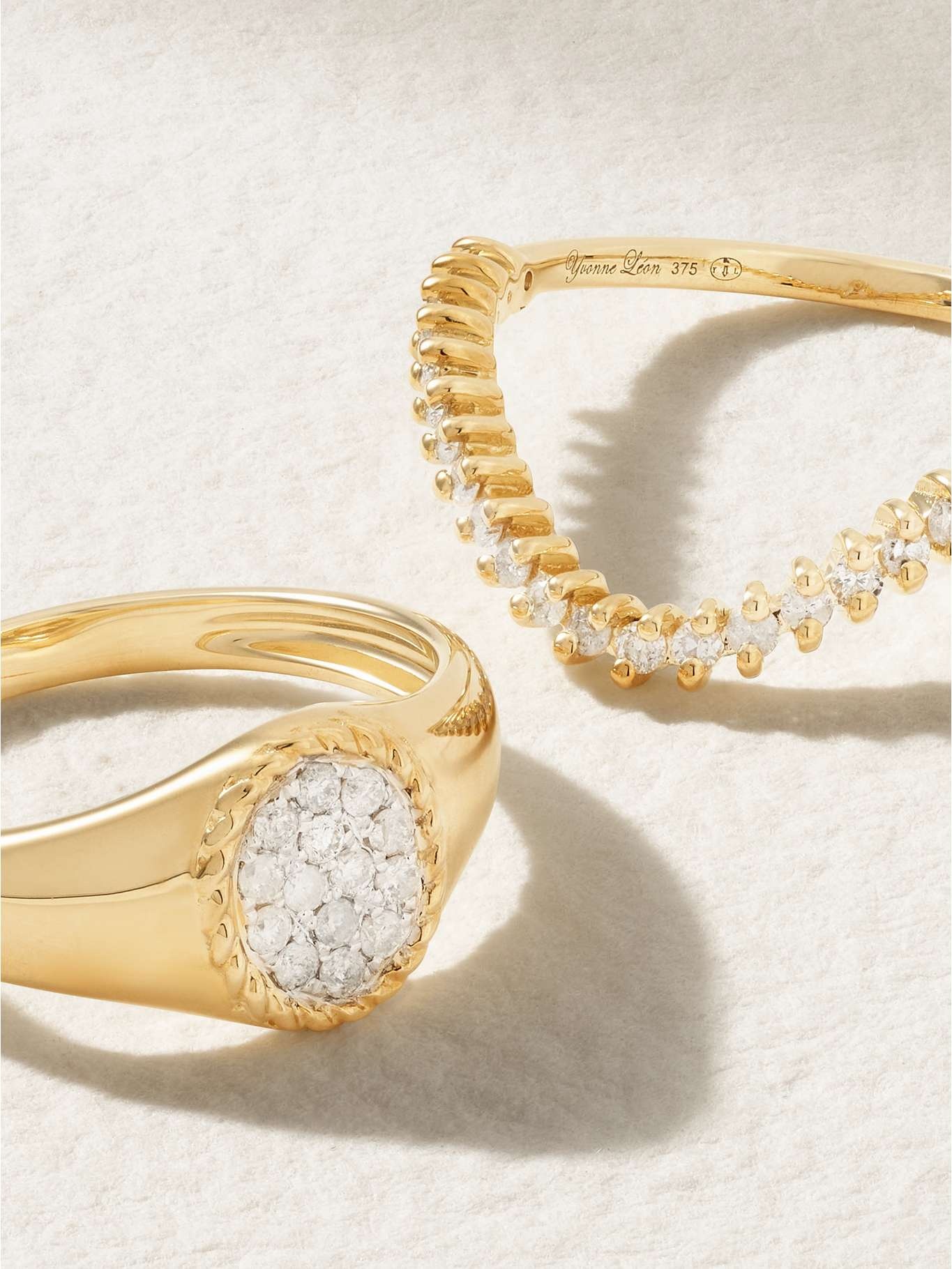 Mini Chevalière + Alliance set of two 9-karat gold diamond rings Gold - 4
