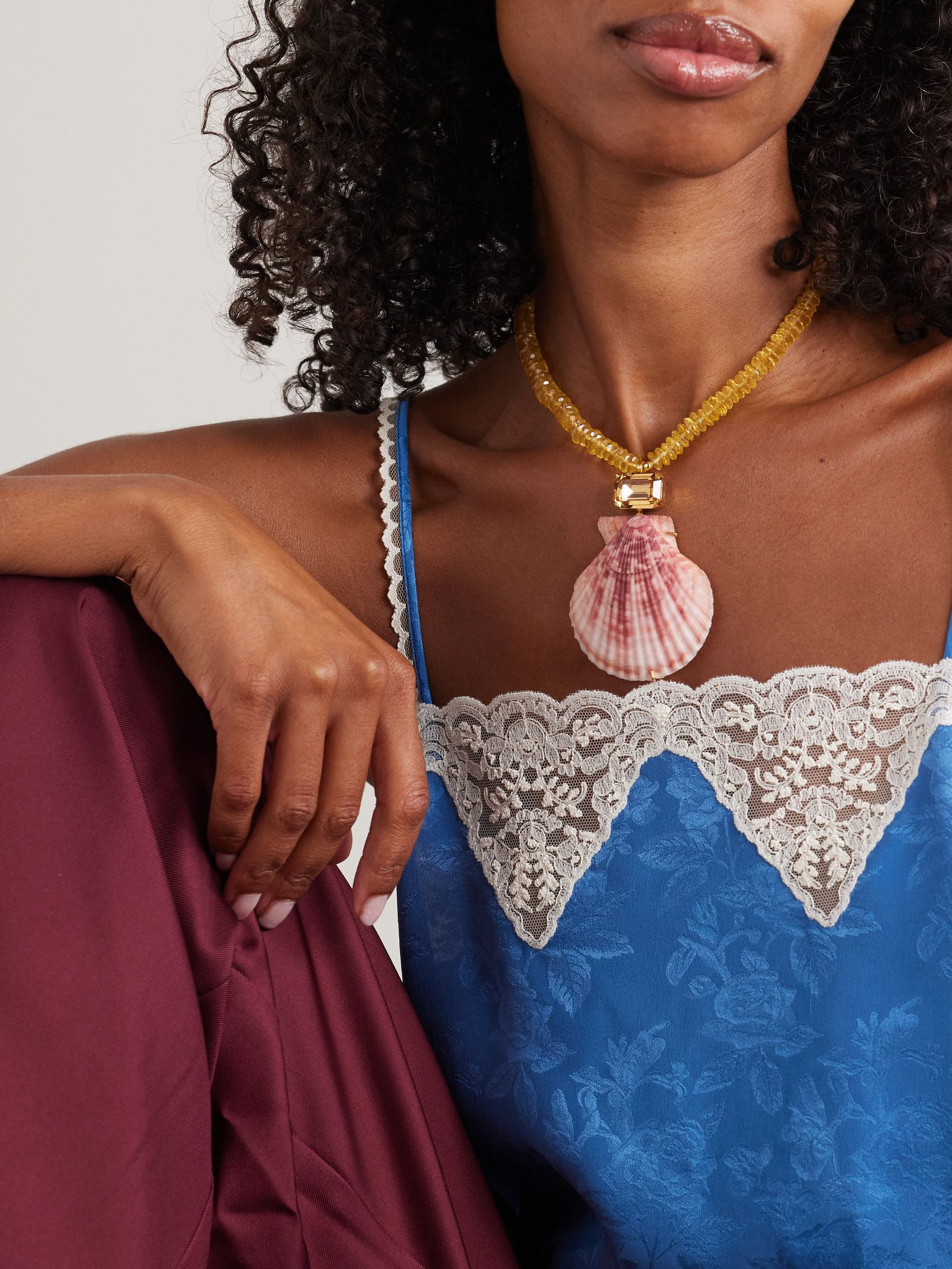 Roma gold-plated, citrine, shell and crystal necklace Red - 2
