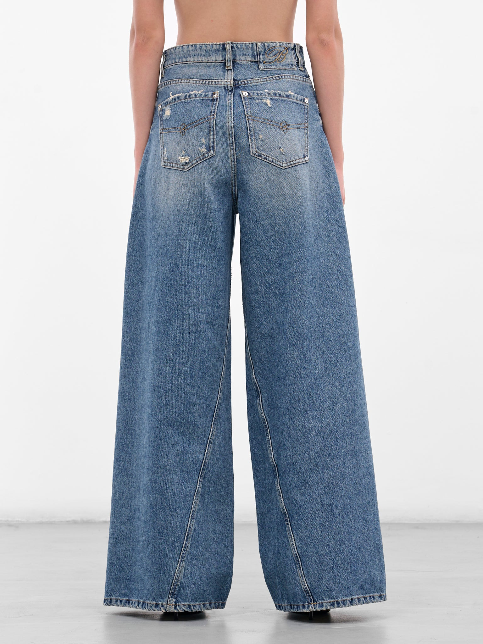 Blue Distressed Boyfriend Wide Jeans - 3
