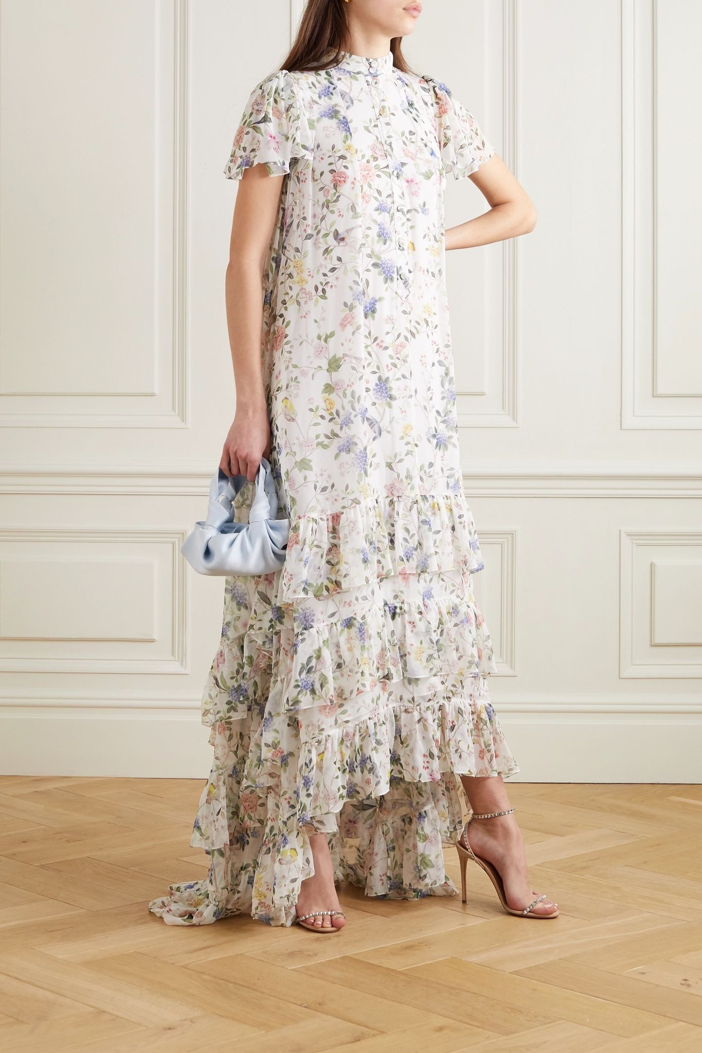 Aurelio tiered ruffled floral-print silk-voile gown - 2