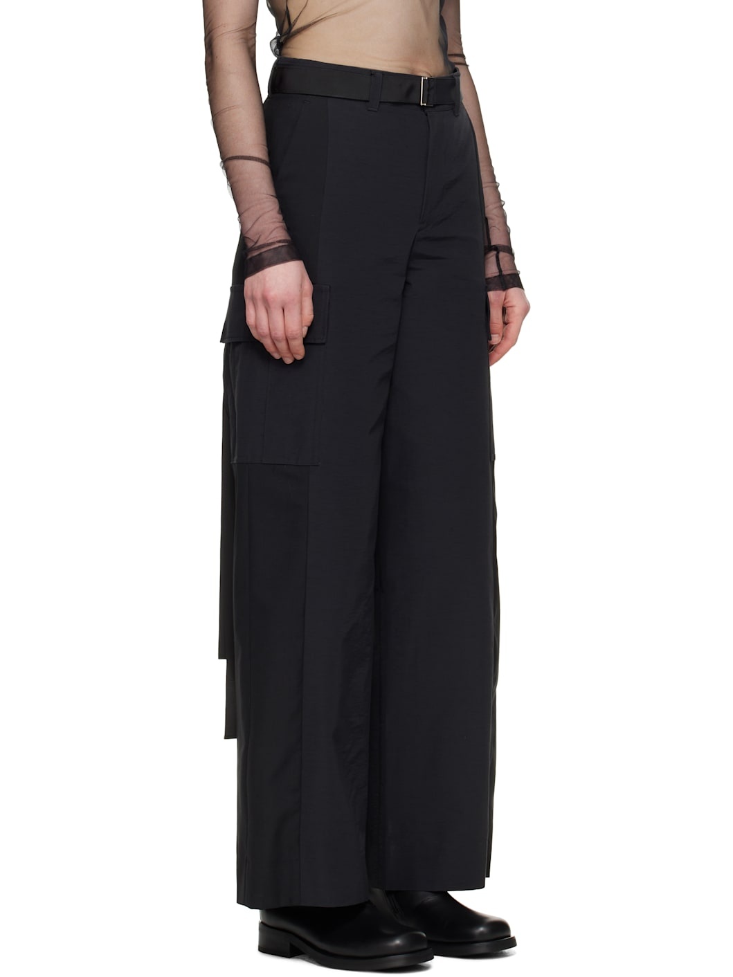 Black Grosgrain & Suiting Cargo Pants - 2