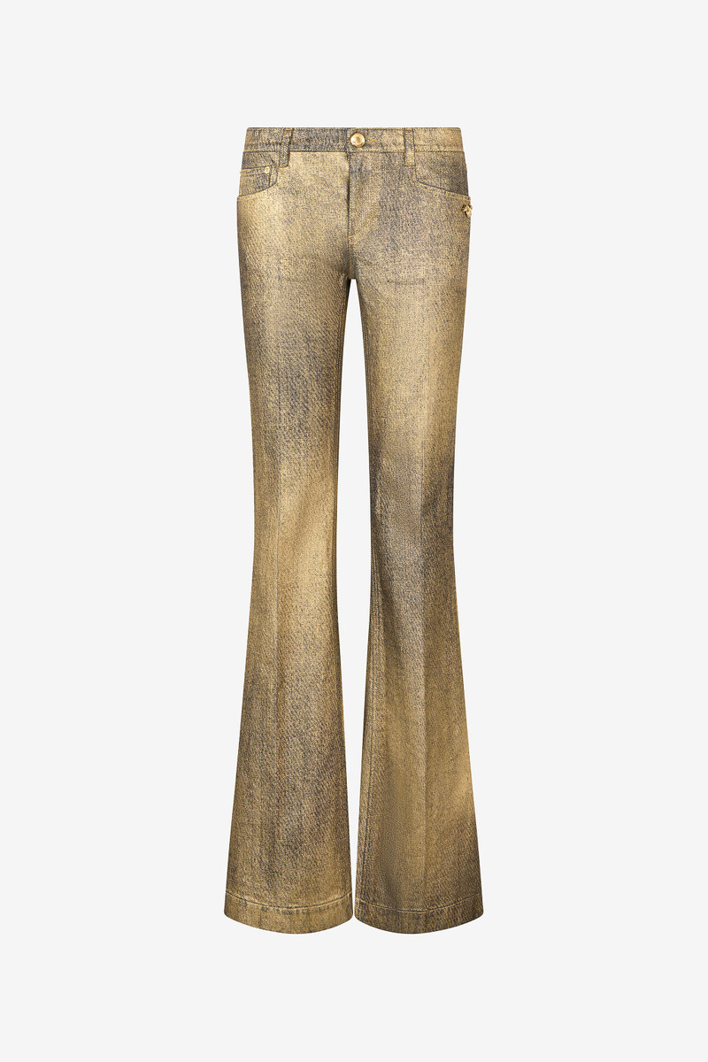 Gold And Blue Flared Jeans With Faded Wash 1