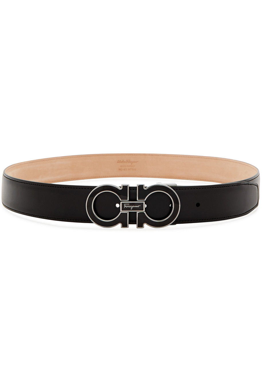 Gancio black leather belt - 1