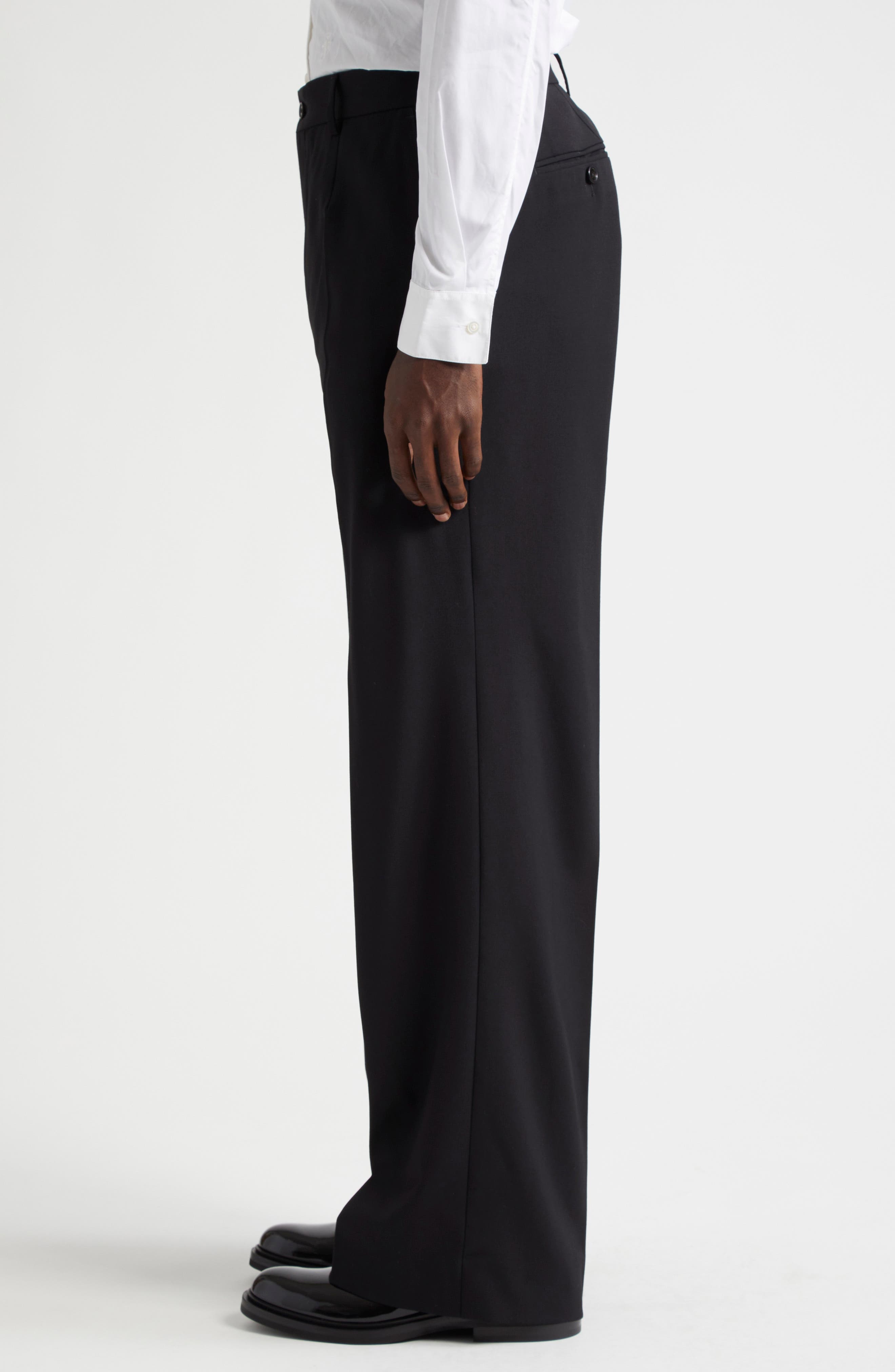 Dolce&Gabbana Pintuck Stretch Virgin Wool Straight Leg Pants in N0000 Nero at Nordstrom - 3