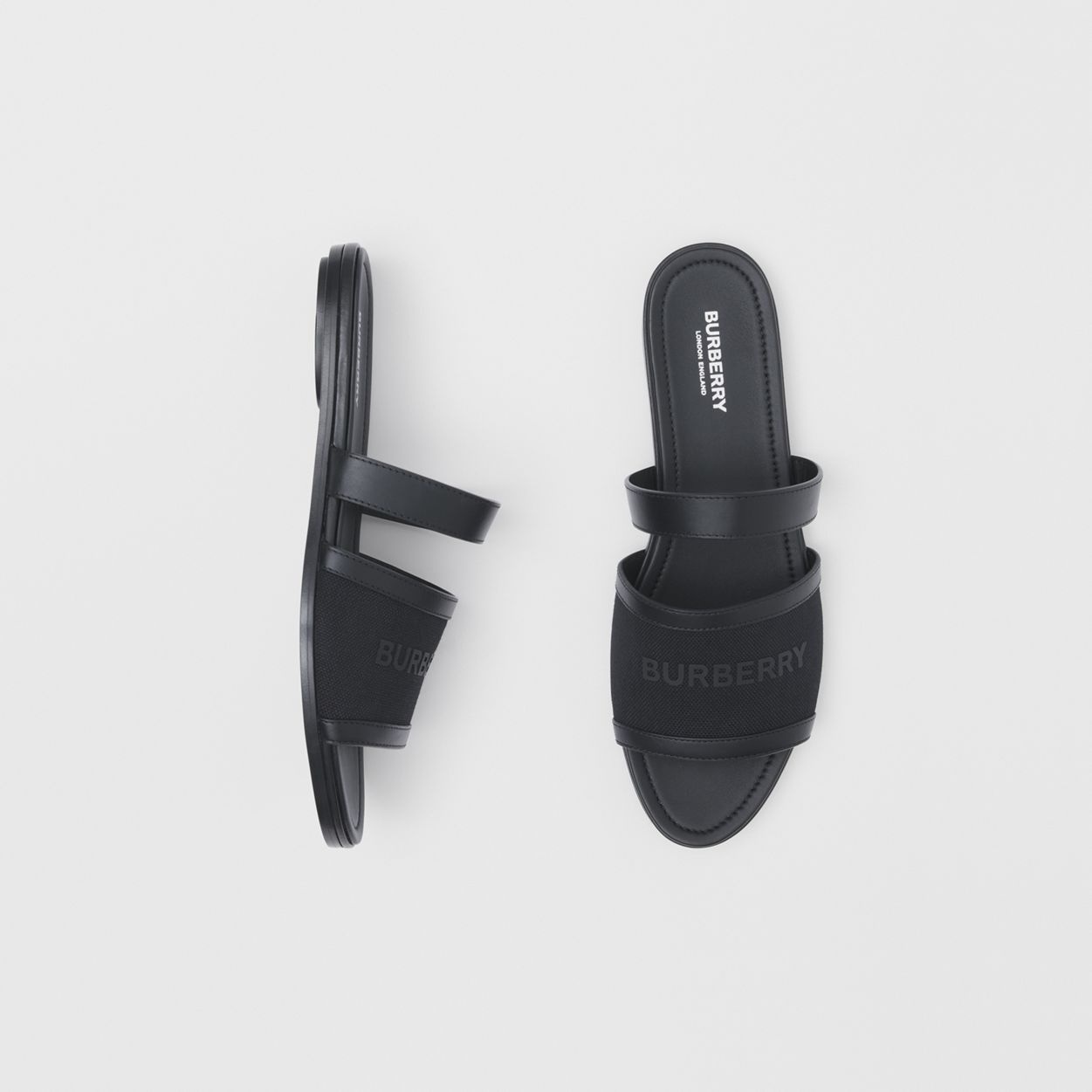 Logo Print Canvas and Leather Sandals - 2