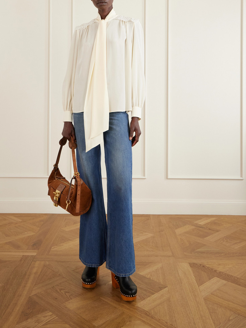 Chloé Pussy-bow Crochet-trimmed Silk Crepe De Chine Shirt outlook