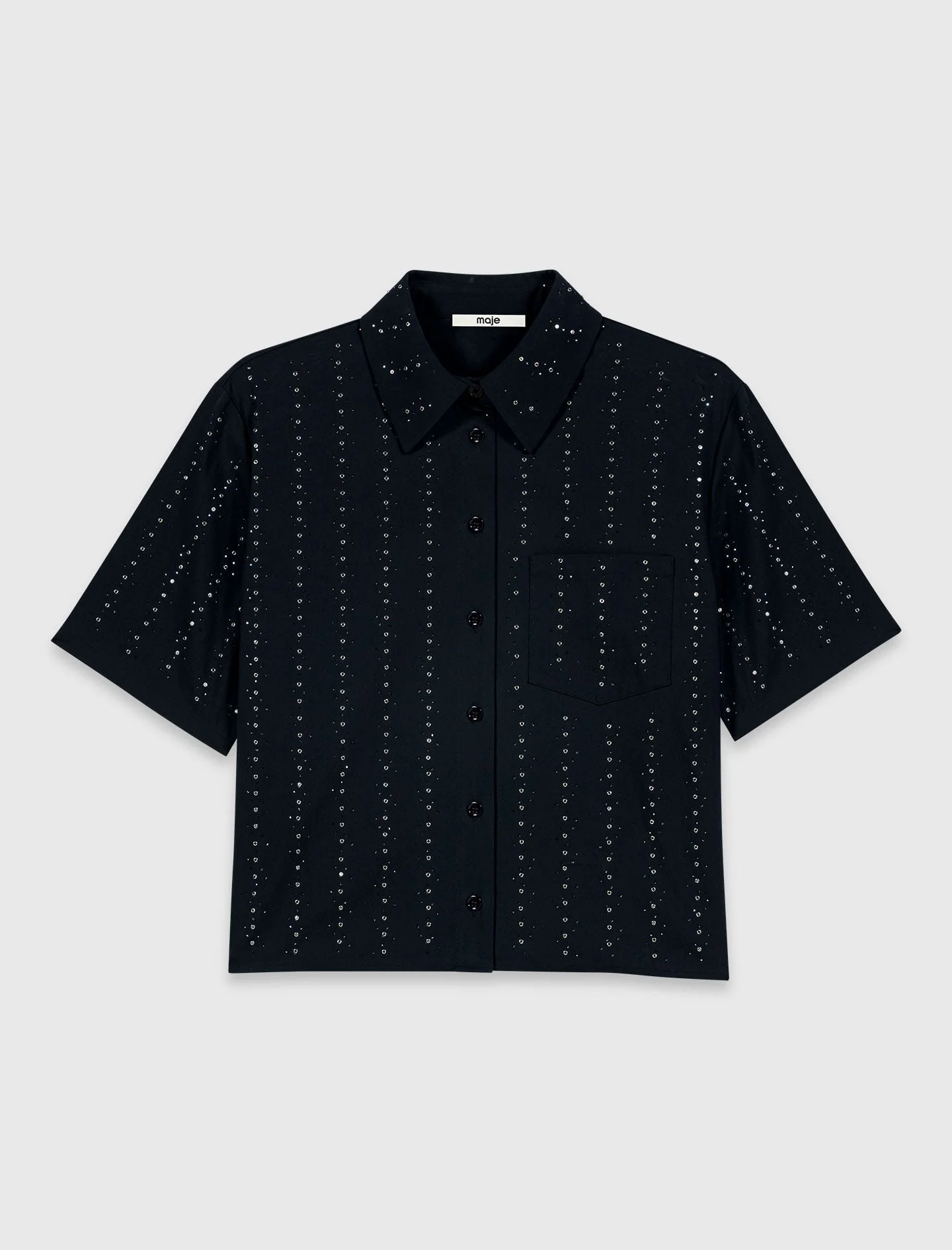 Cropped rhinestone cotton shirt - 1