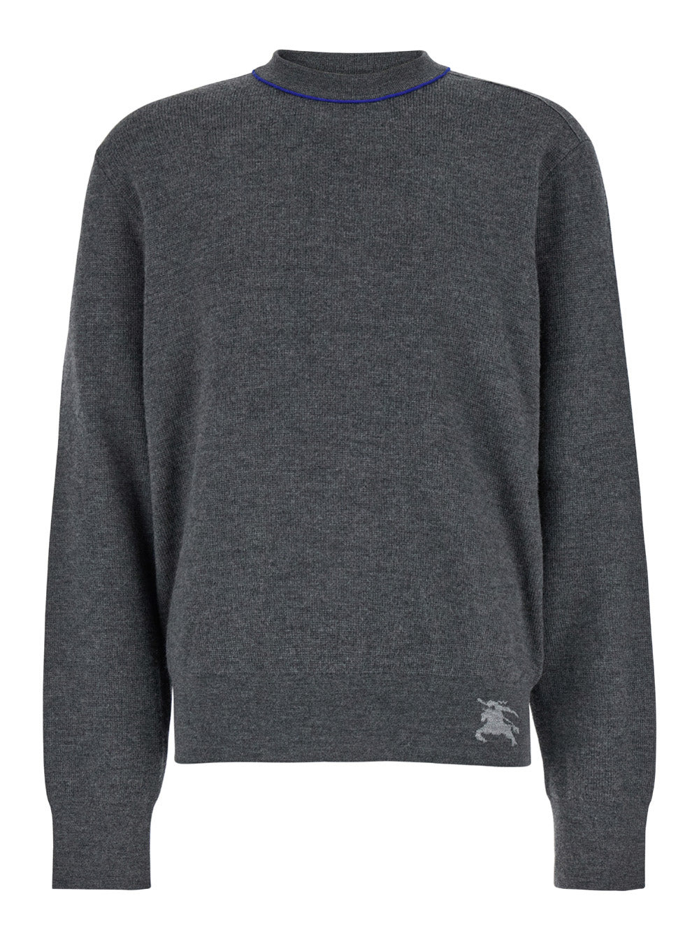 Burberry Men Grey Crewneck Sweater With Ekd Logo Detail On The Hem In Wool Man - 1