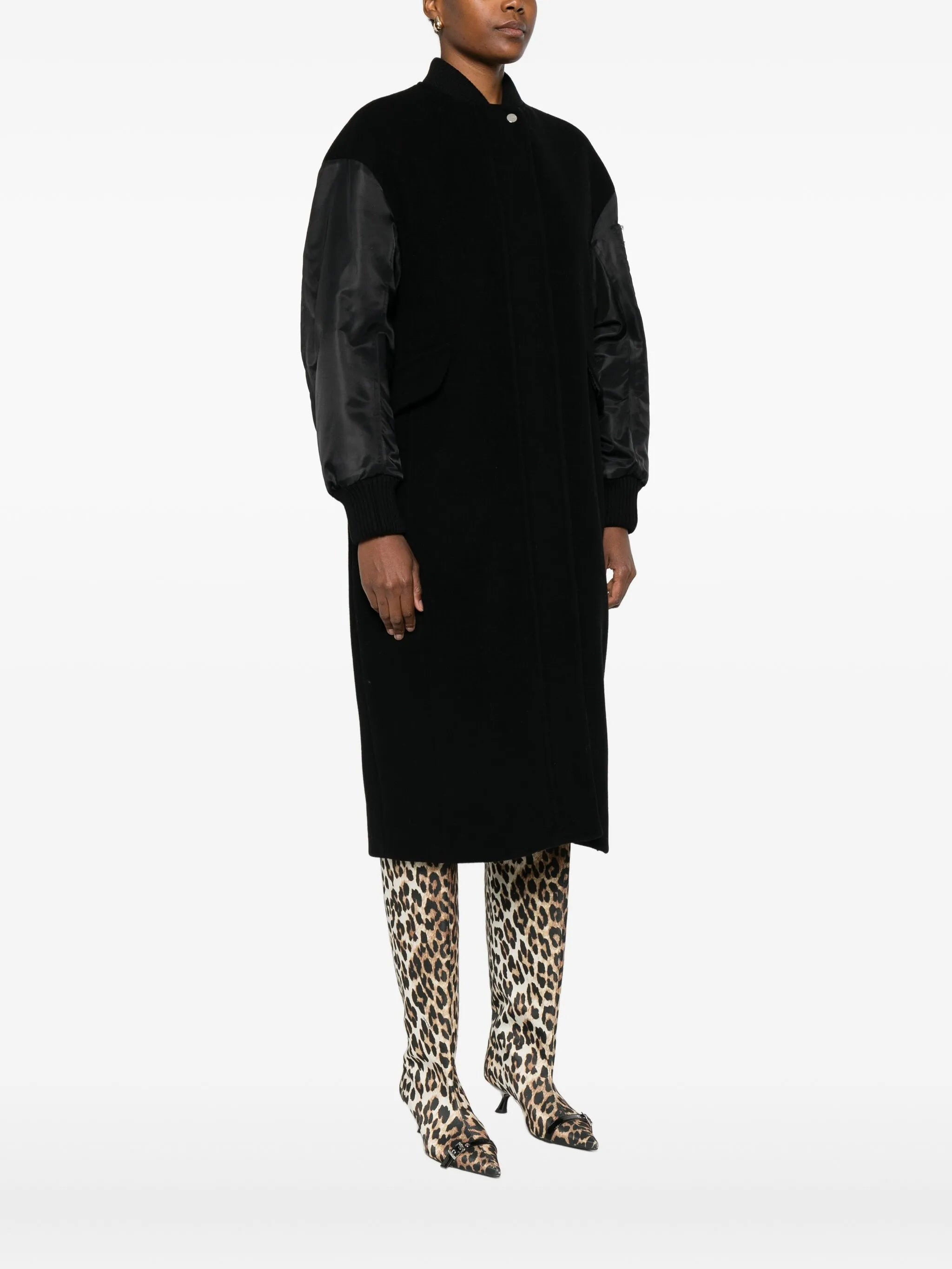 Pinko Satin-sleeve Wool Coat - 3