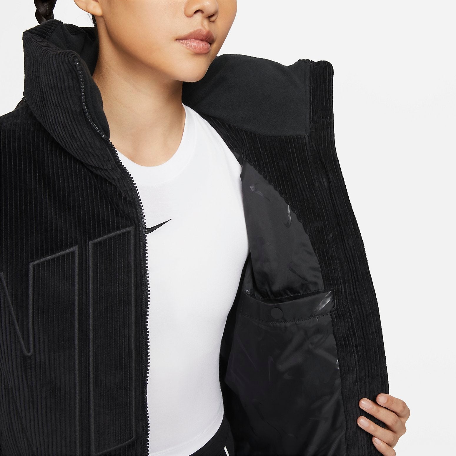 (WMNS) Nike Sportswear Essential Therma-FIT Oversize Corduroy Down Jacket 'Black' FD8214-010 - 4