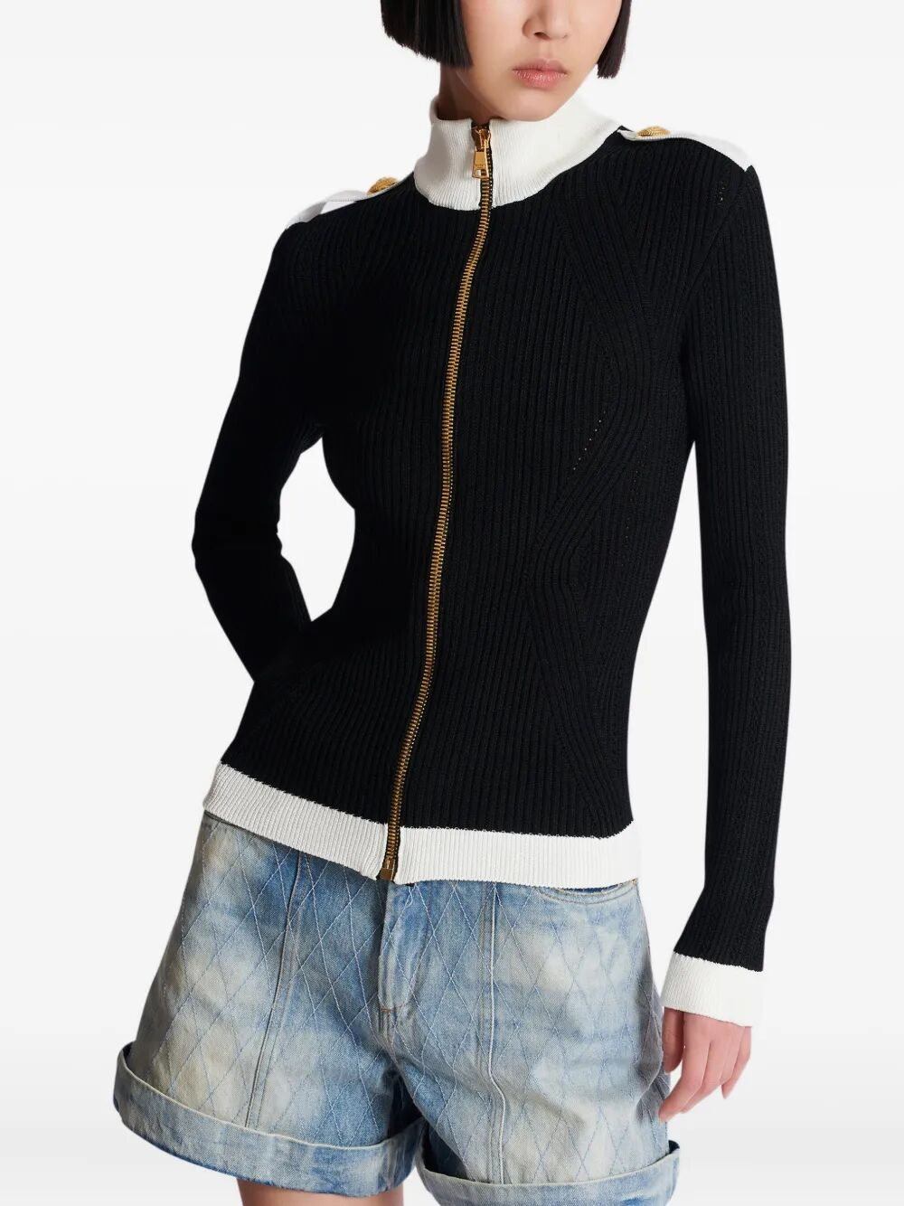 Balmain Women Zipped Turtleneck Knit Cardigan - 7