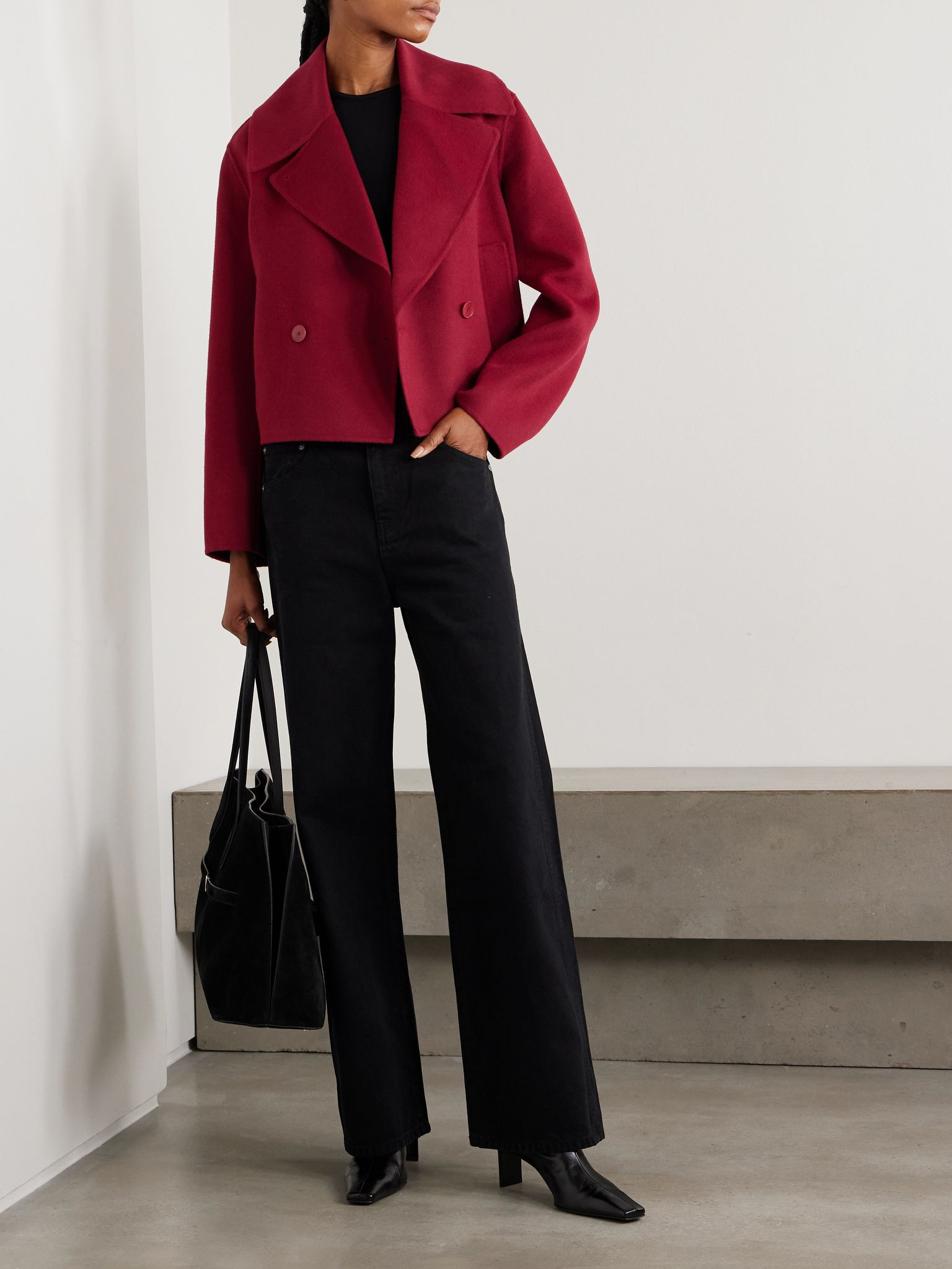 Delano cropped wool and cashmere-blend double-breasted jacket Red - 2