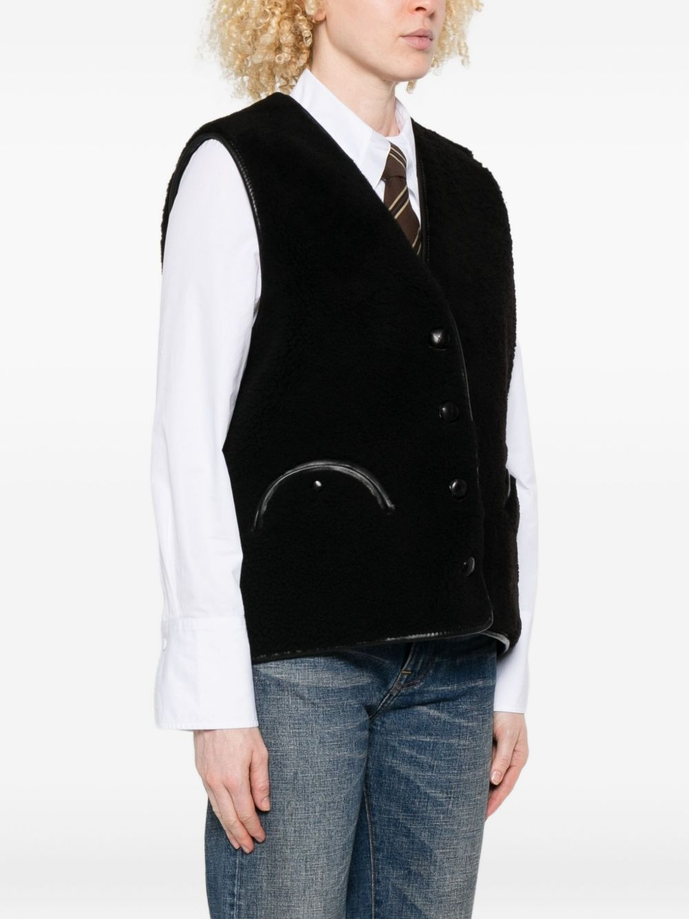 leather-trim buttoned gilet - 3