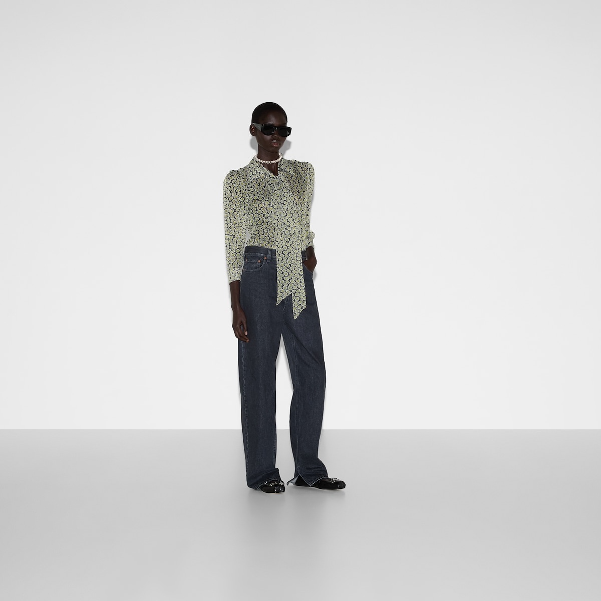 Denim pant with Gucci label - 2