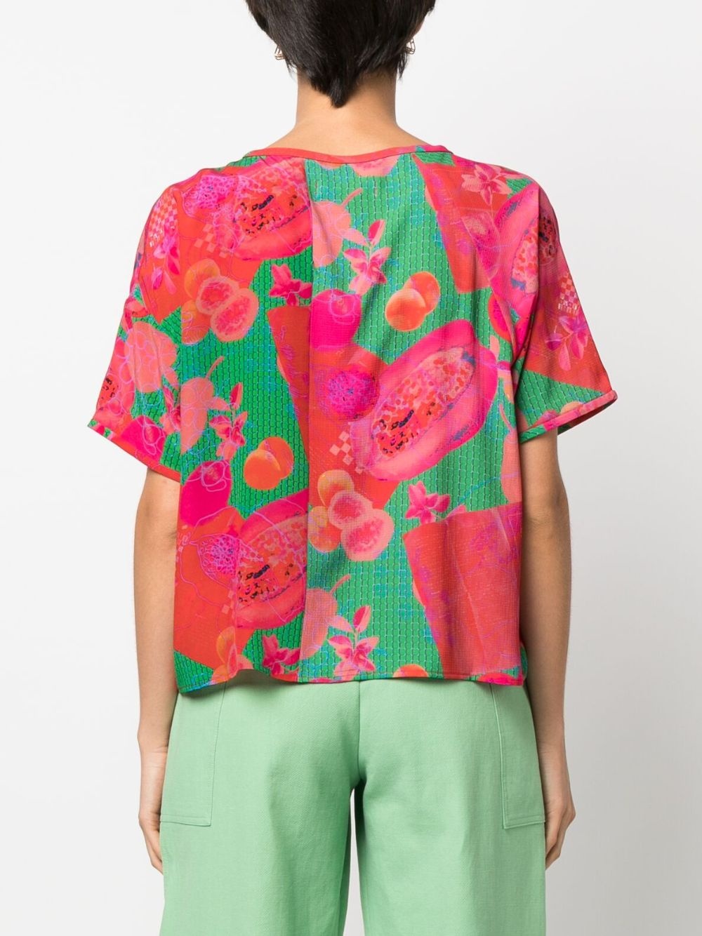 abstract-print silk T-shirt - 4