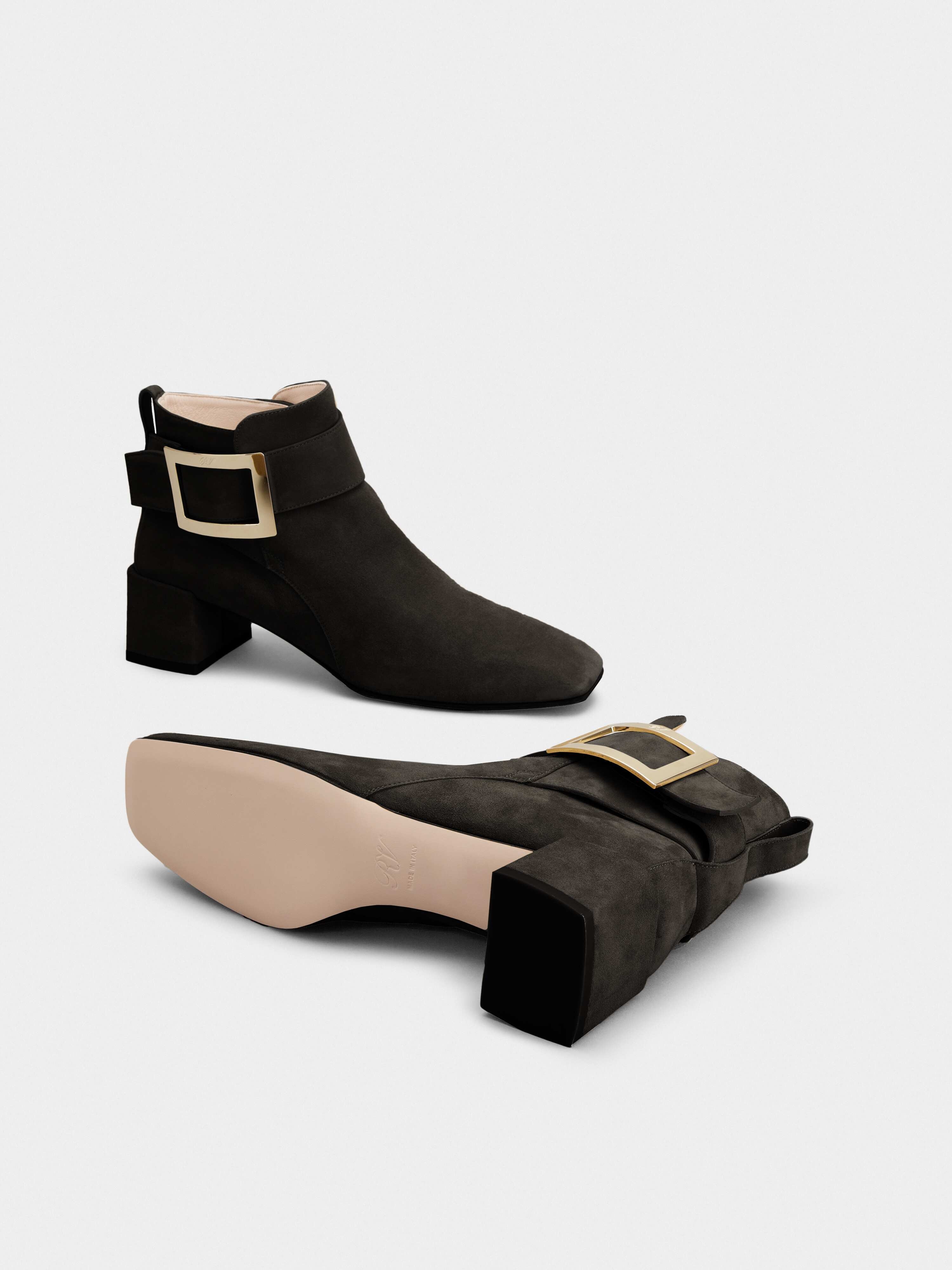 So Vivier Metal Buckle Ankle Boots in Suede - 6
