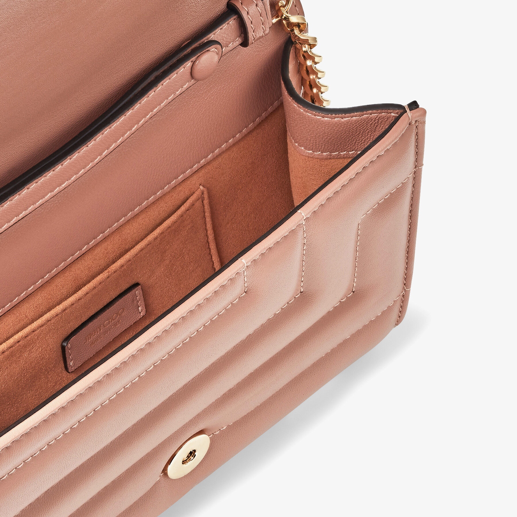 Varenne Avenue Clutch
Ballet Pink Quilted Nappa Leather Clutch Bag with Light Gold JC Emblem - 4