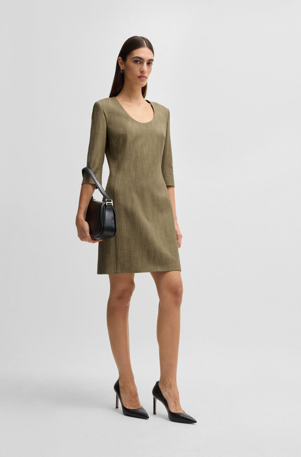 SCOOP-NECK DRESS IN HERRINGBONE STRETCH FABRIC - 2
