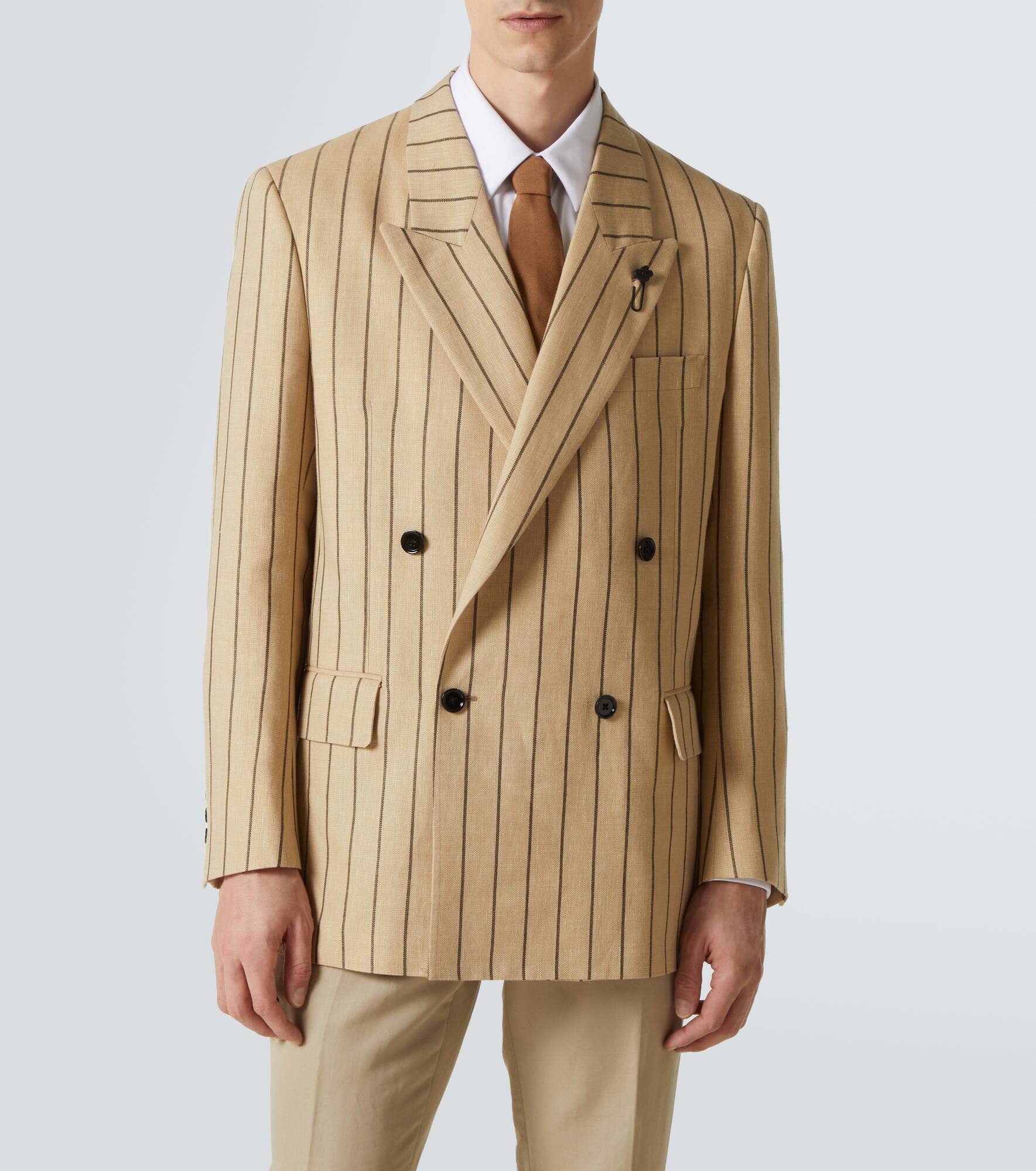 Striped double-breasted linen and wool blazer - 3