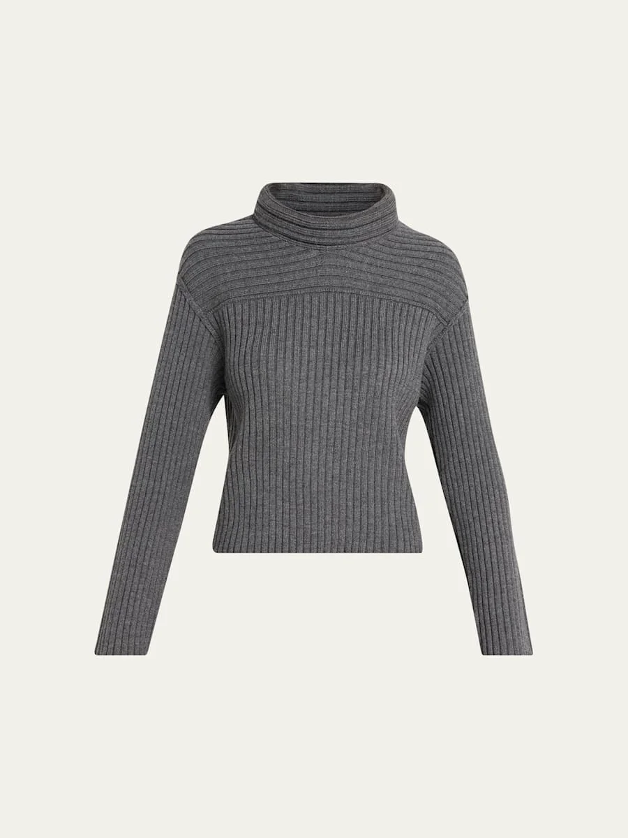 Wool Knit Long-Sleeve Turtleneck Top - 1