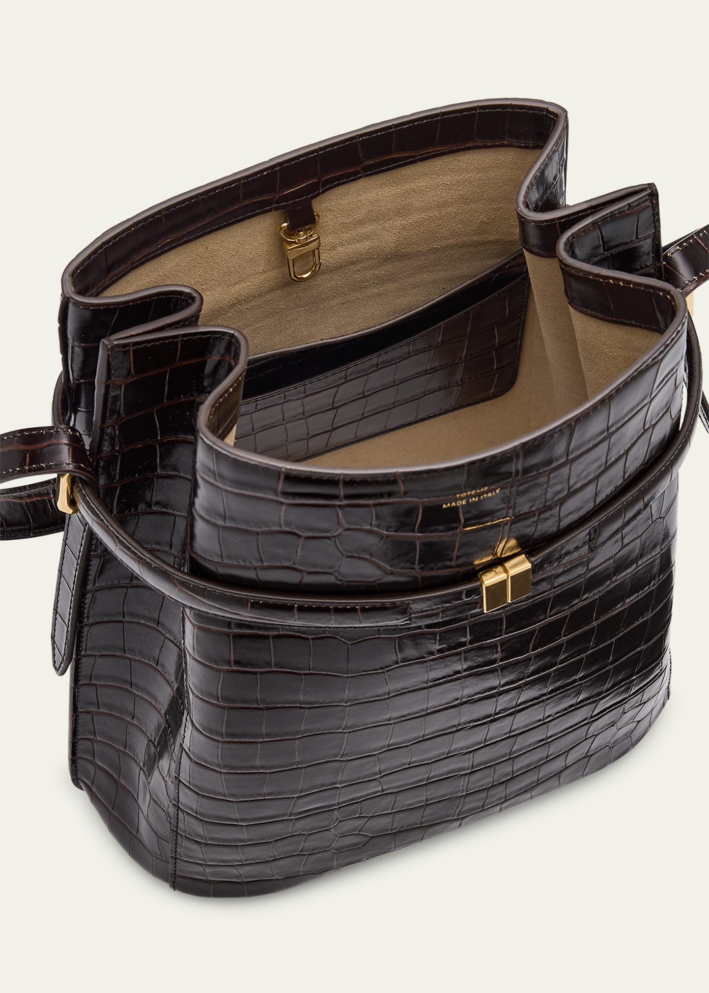 Belted Croc-Embossed Leather Bucket Bag - 4