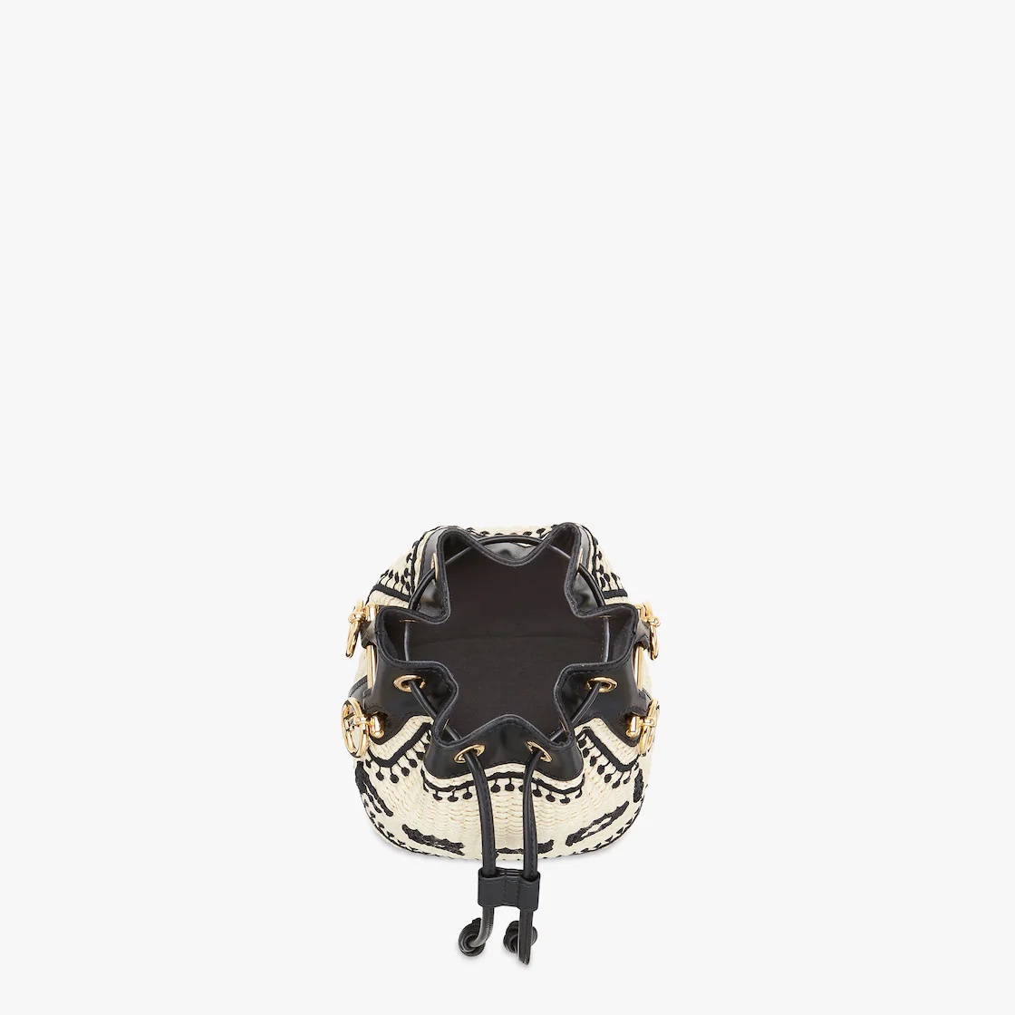 Small Mon Tresor bucket bag made of natural-colored woven straw with a moss-stitch effect, with blac - 4