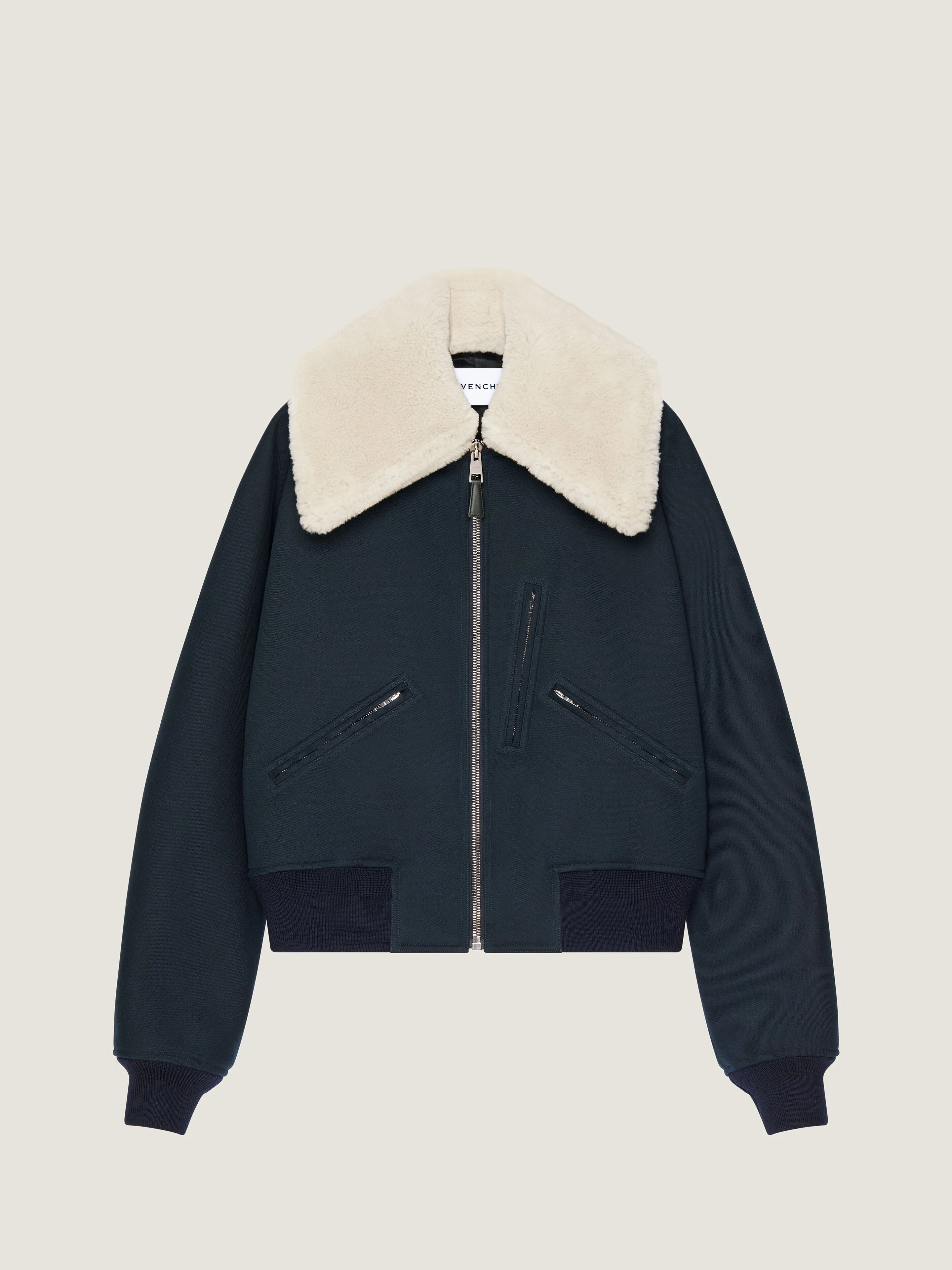 BOMBER IN COTTON WITH SHEARLING COLLAR - 1
