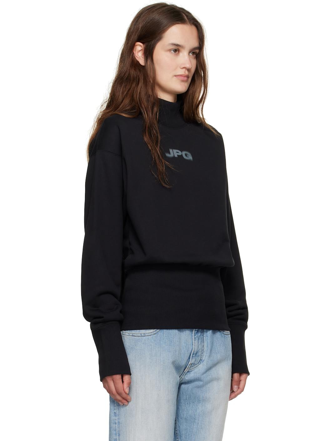 Black Cropped Crew Neck 'JPG' Sweatshirt - 2
