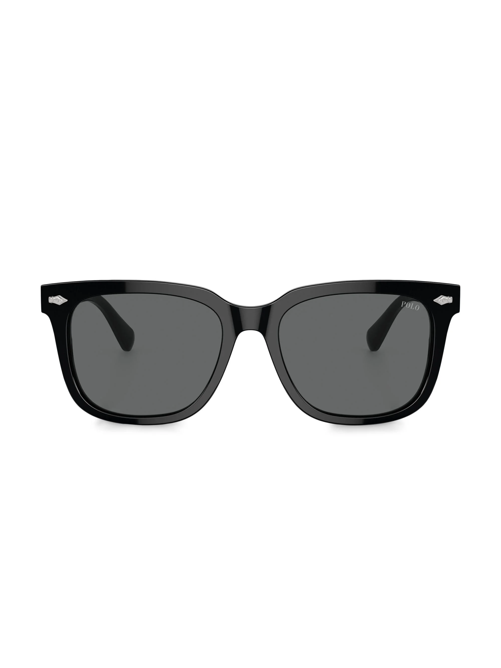 Men's 55MM Square Sunglasses - Shiny Black - 1