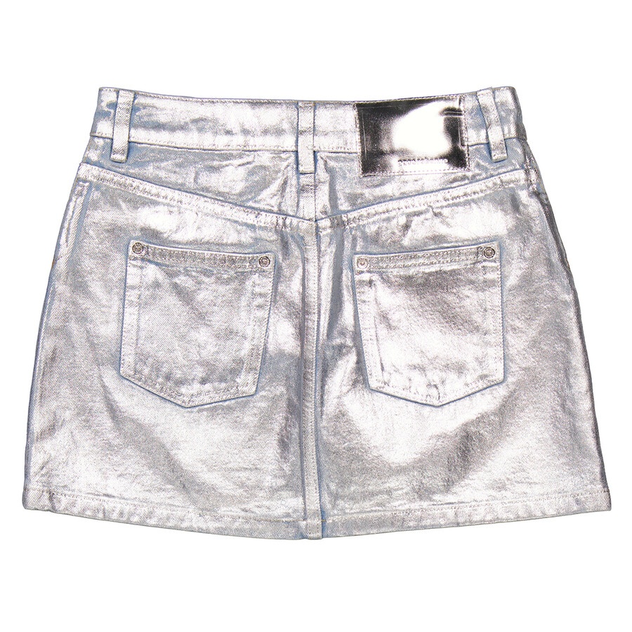 Rabanne Ladies Light Silver Metallic Denim Miniskirt - 2