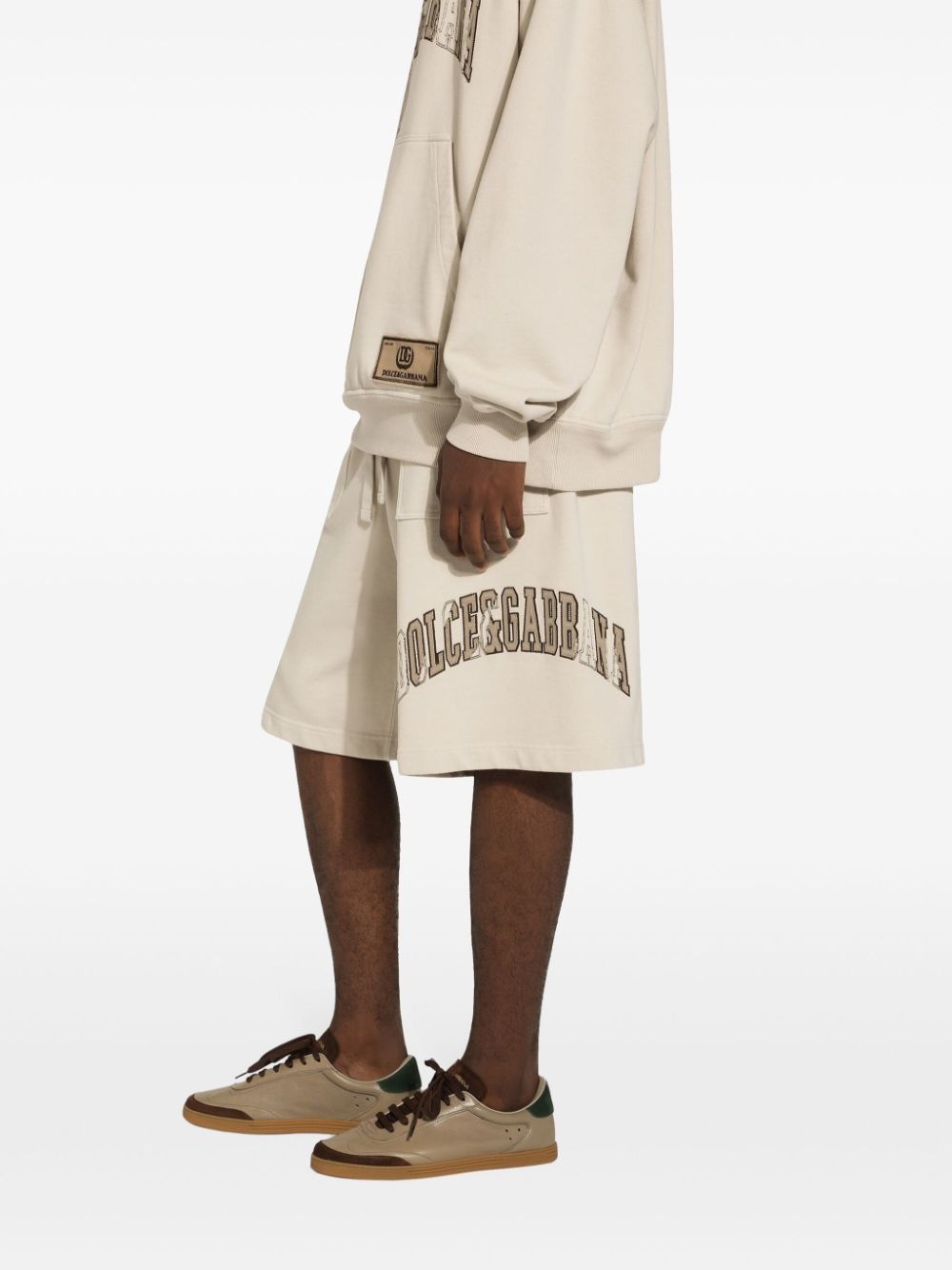 logo-embroidered cotton track shorts - 4