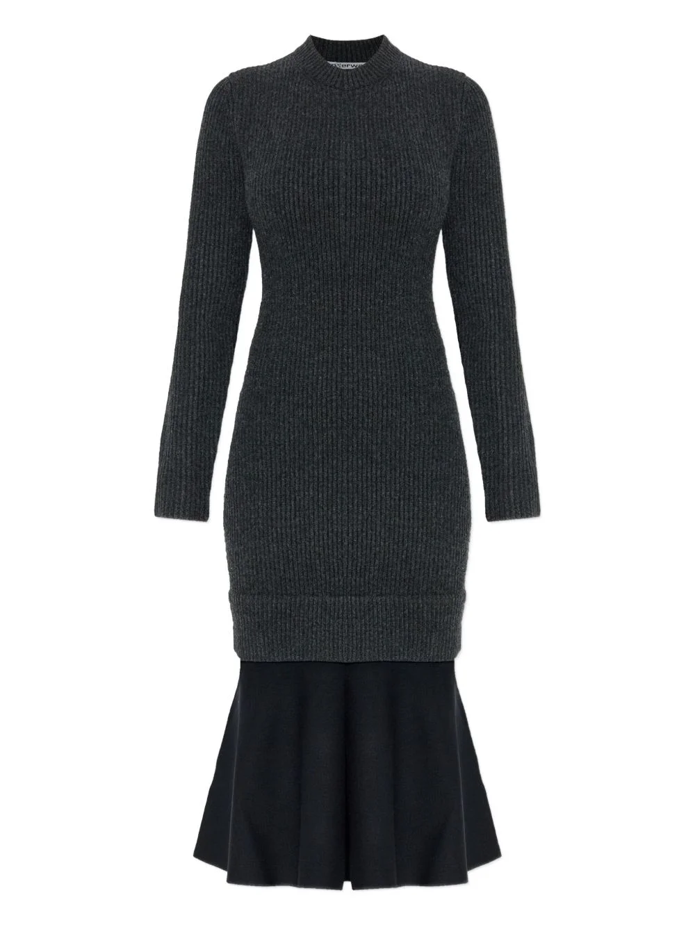 ribbed long-sleeves midi dress - 1