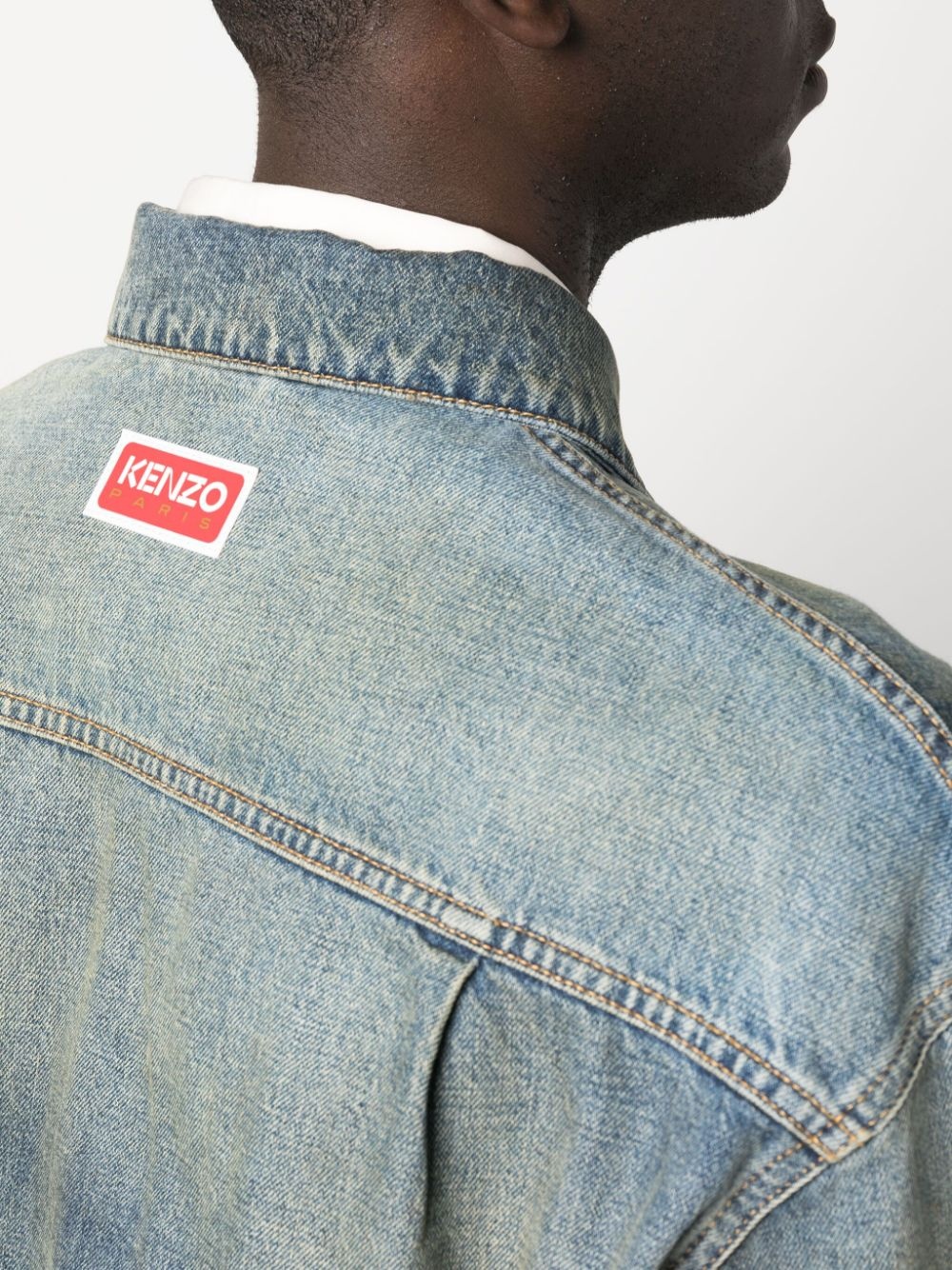 panelled button-fastening denim jacket - 5