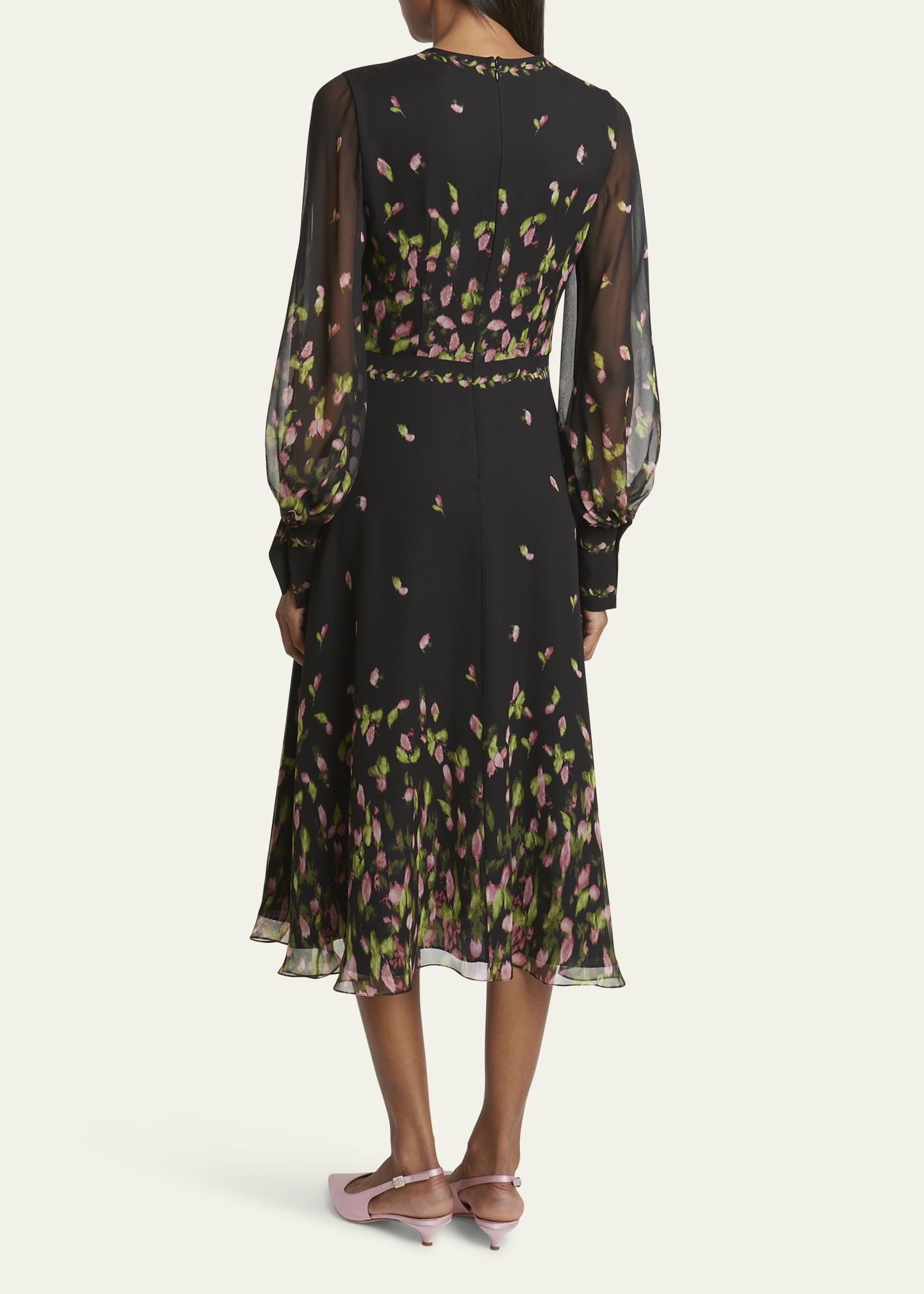 Floral Silk Long-Sleeve Midi Dress - 3