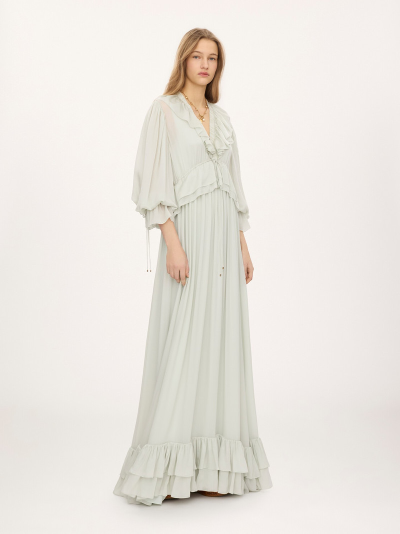 Chloé GATHERED LONG DRESS IN SILK CHARMEUSE outlook