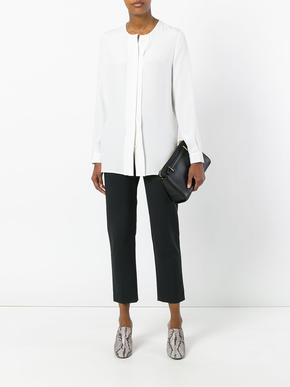 CREW NECK LONG SLEEVE WHITE BLOUSE "White Blouses" - 2