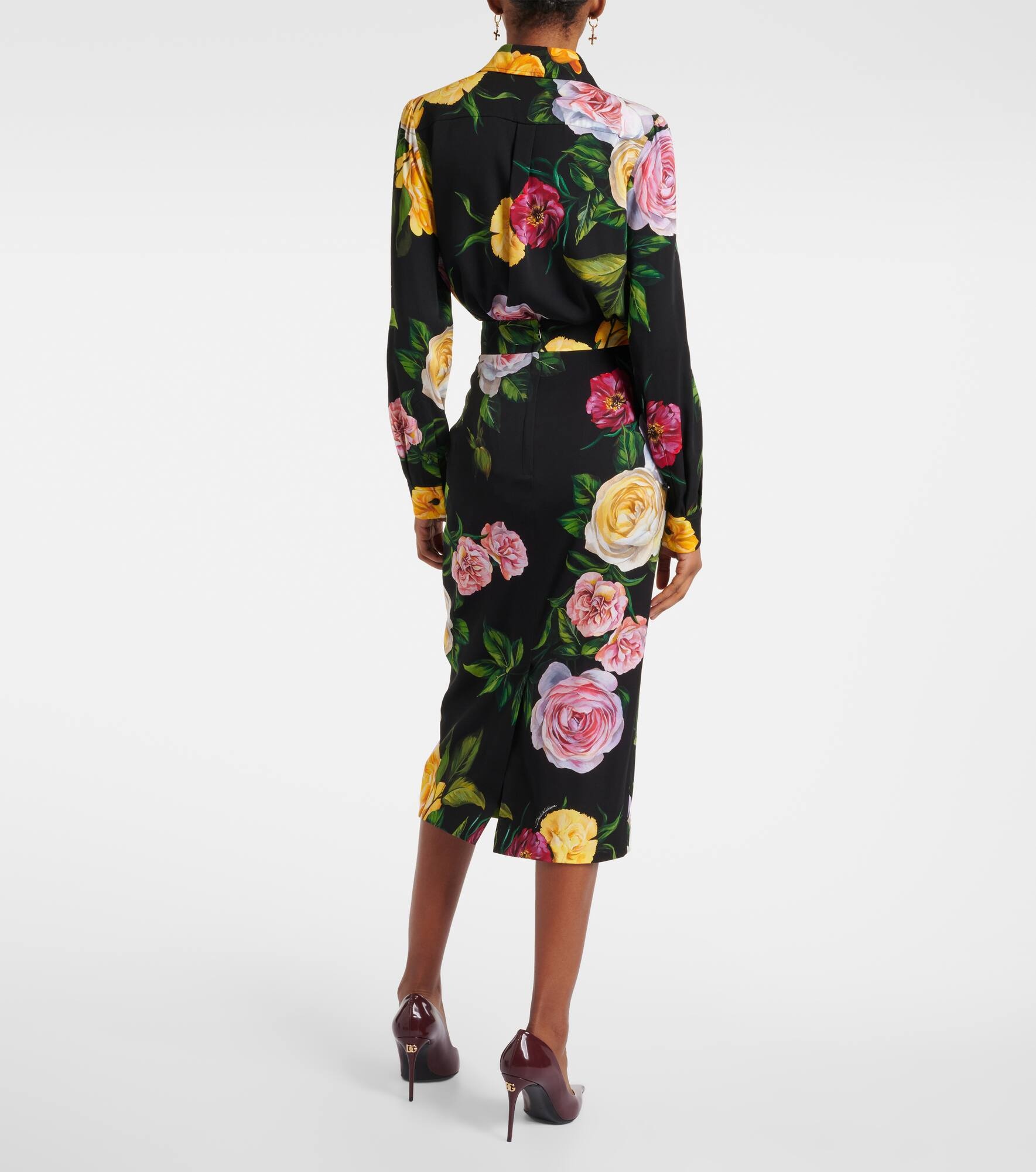 Floral silk-blend charmeuse midi skirt - 3