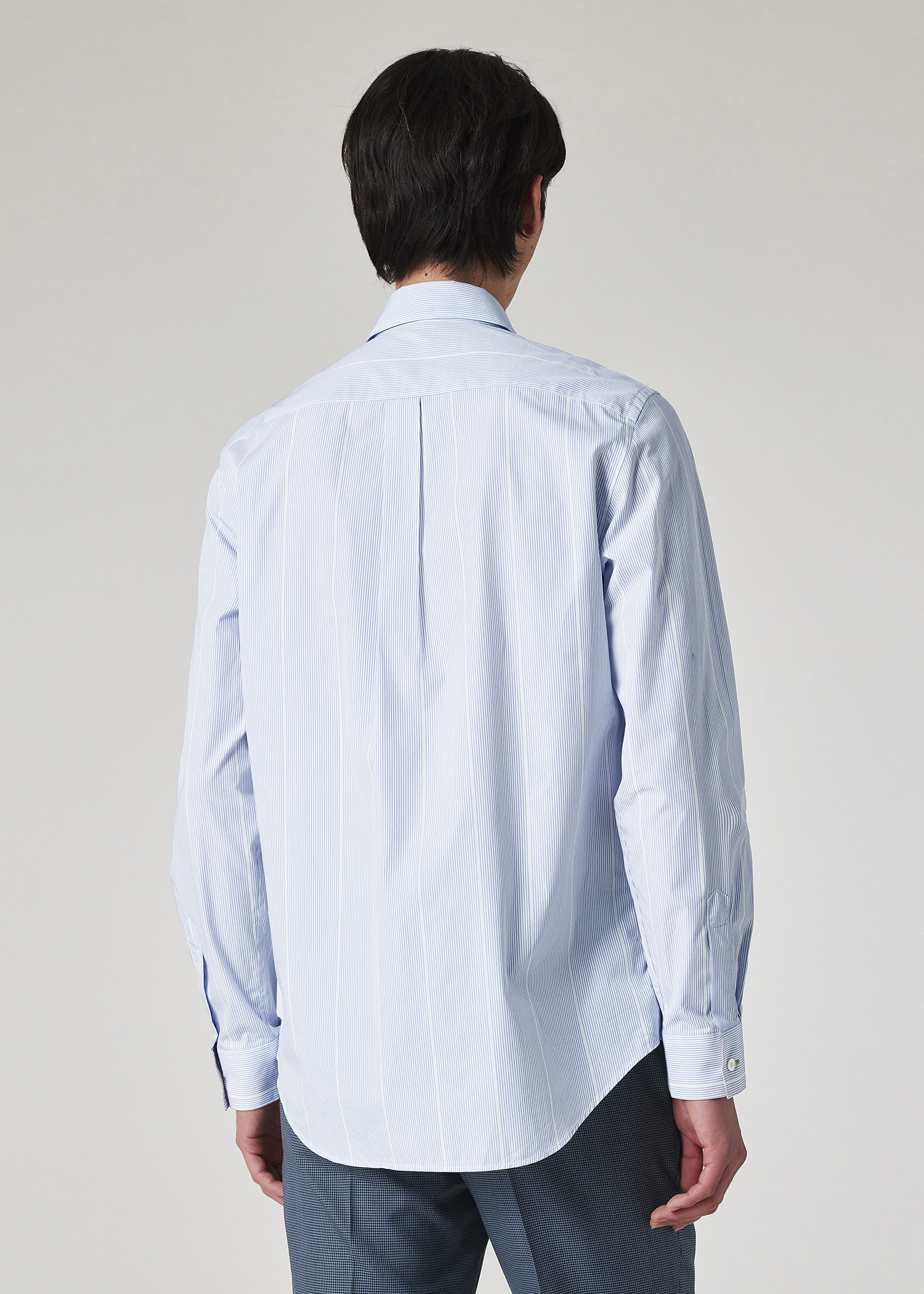Light Blue Cotton Poplin Stripe Shirt - 5