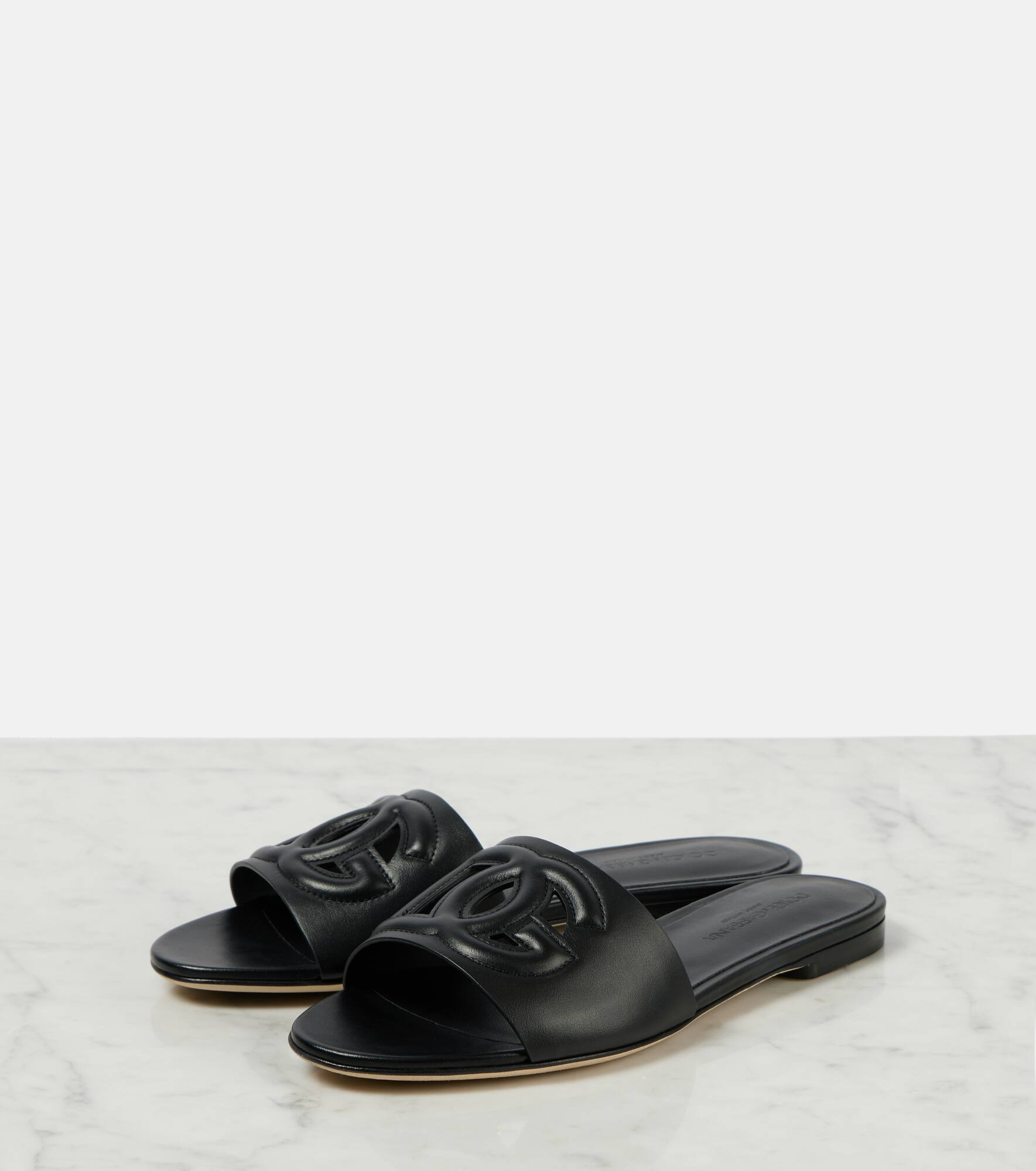 Logo cutout leather slides - 4