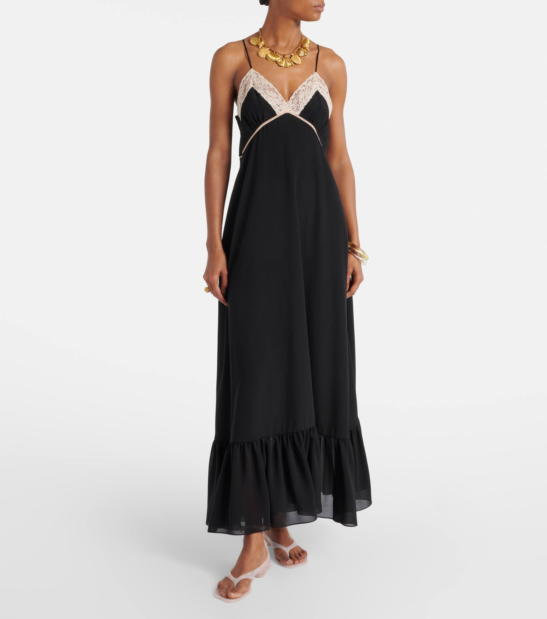 Lace-trimmed silk chiffon midi dress - 2