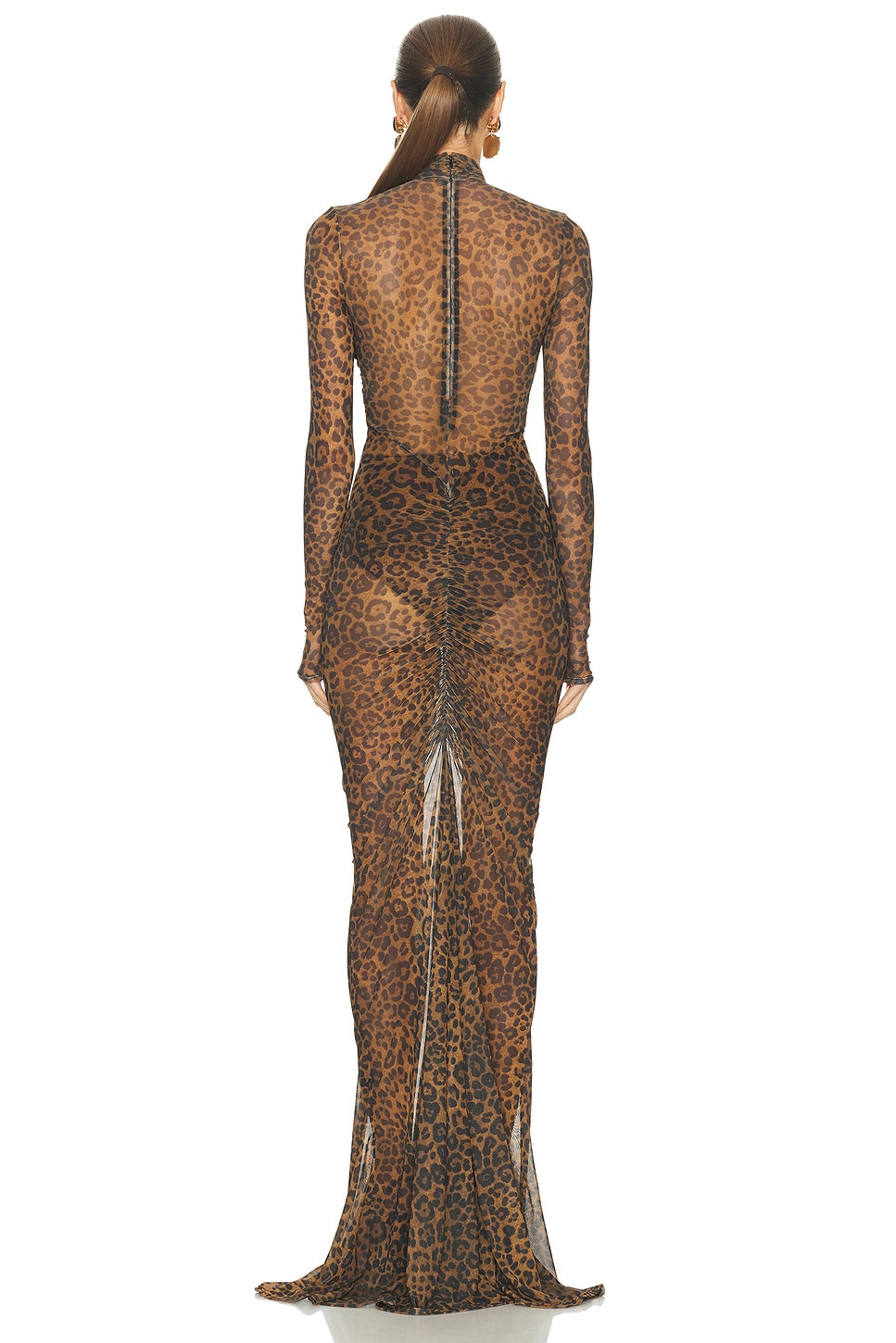 Printed Mesh Halter Ruched Gown - 3
