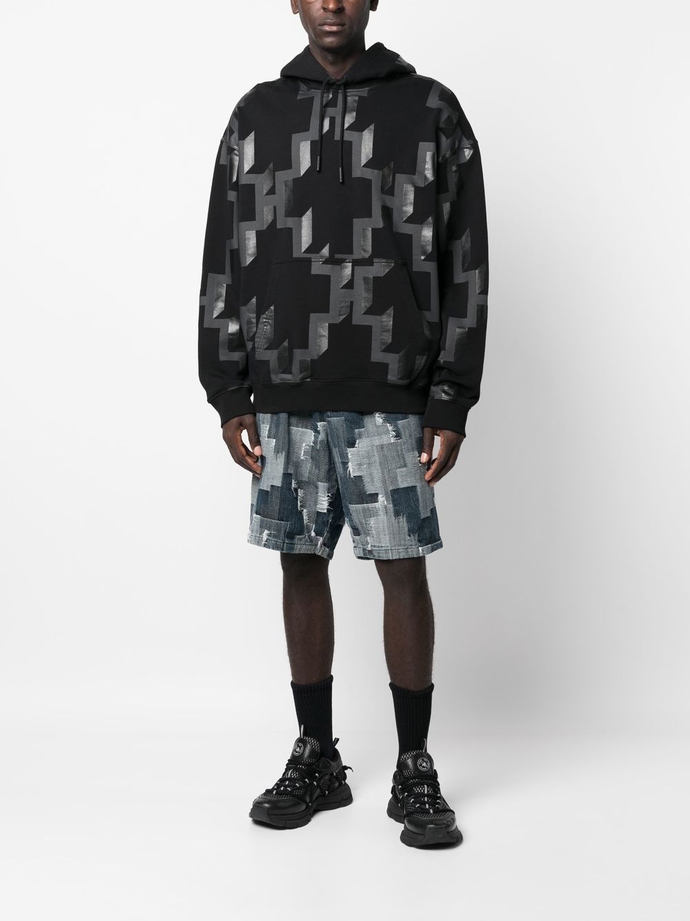geometric-print cotton hoodie - 2