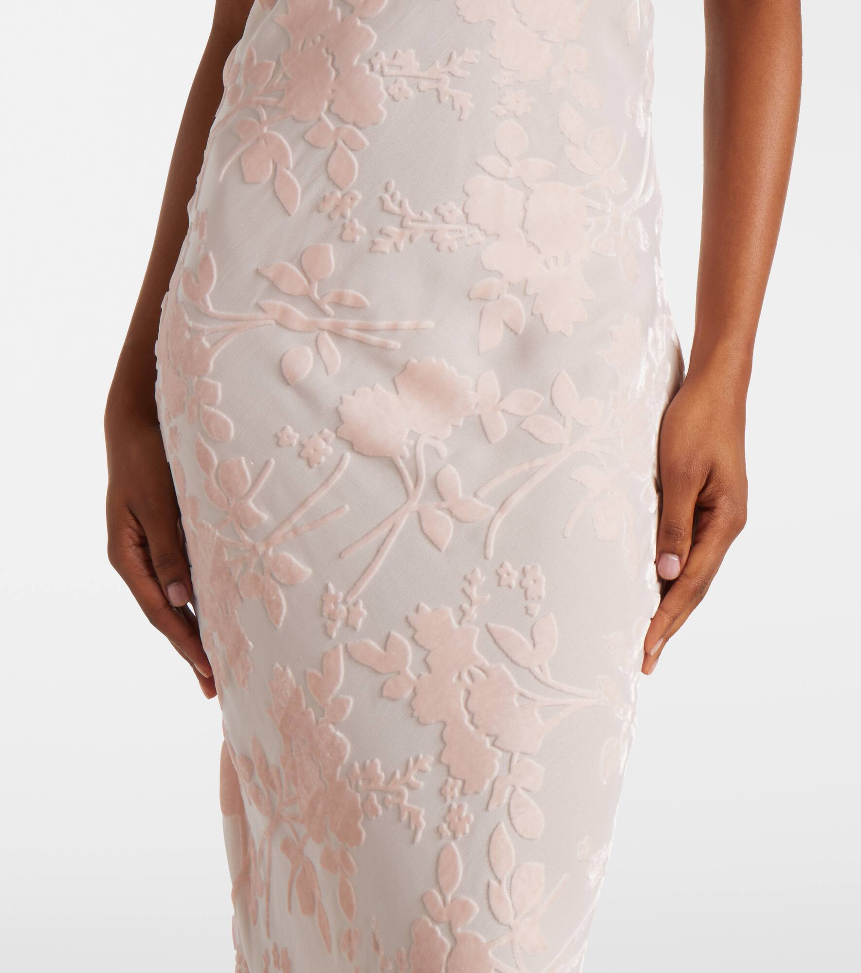 Floral-appliqué velvet slip dress - 5