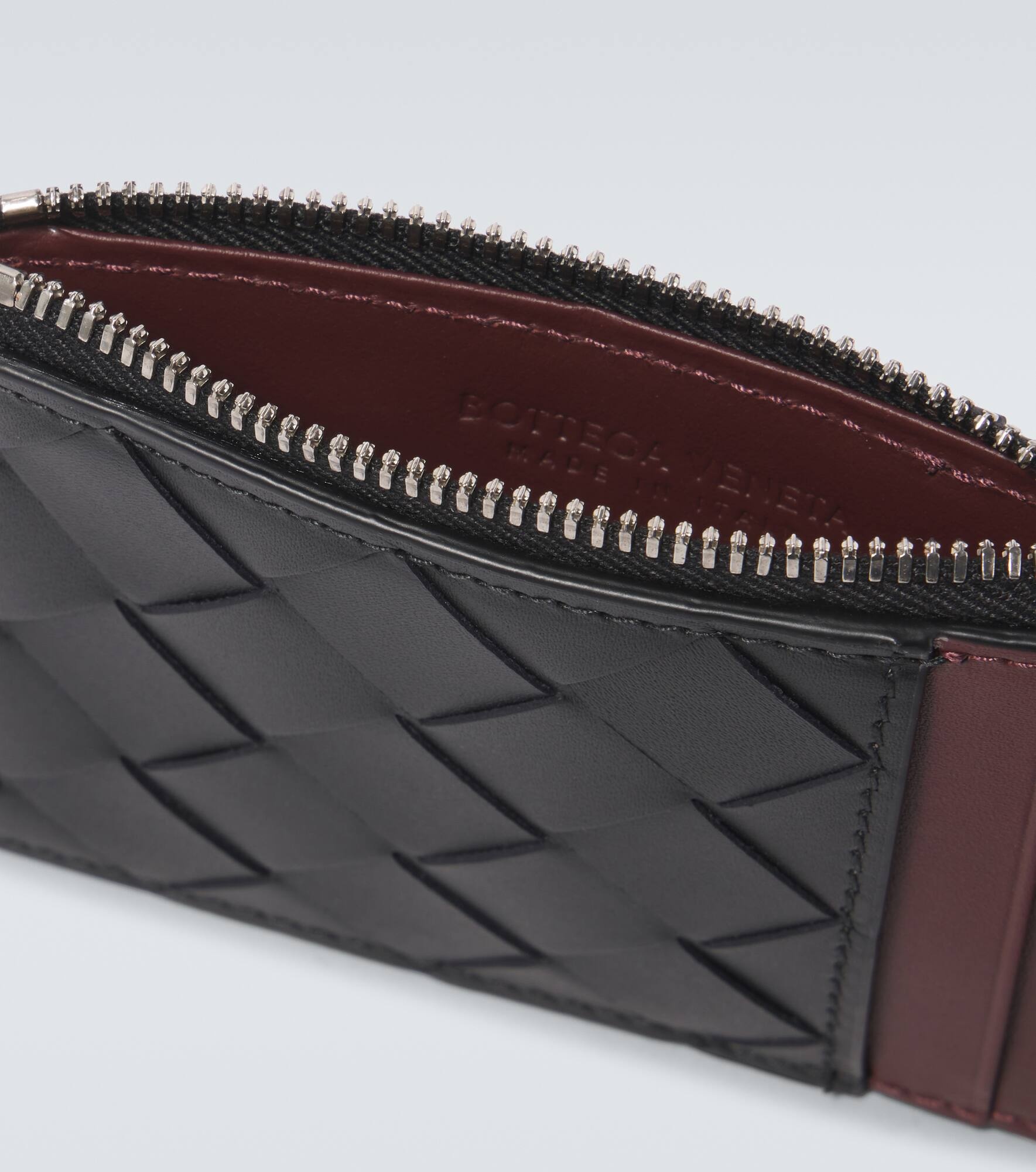 Intrecciato zip-up leather card case - 2