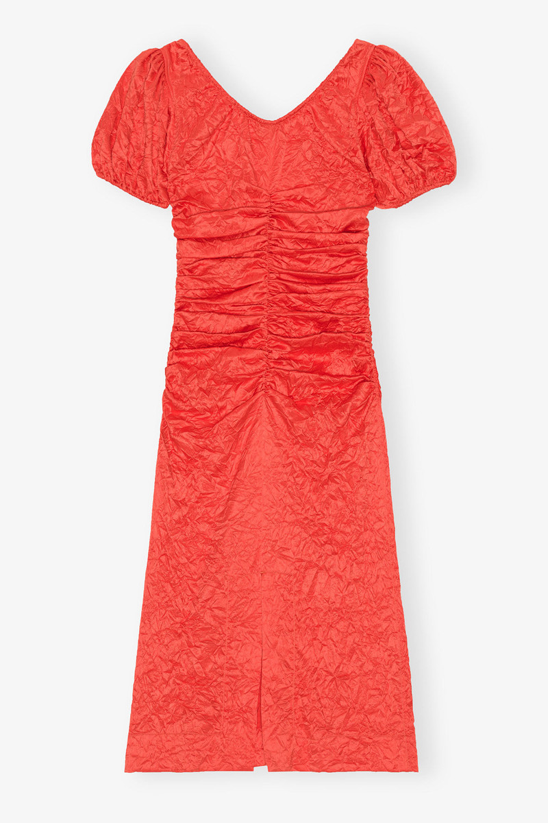 RED CRINKLED SATIN MIDI DRESS 6