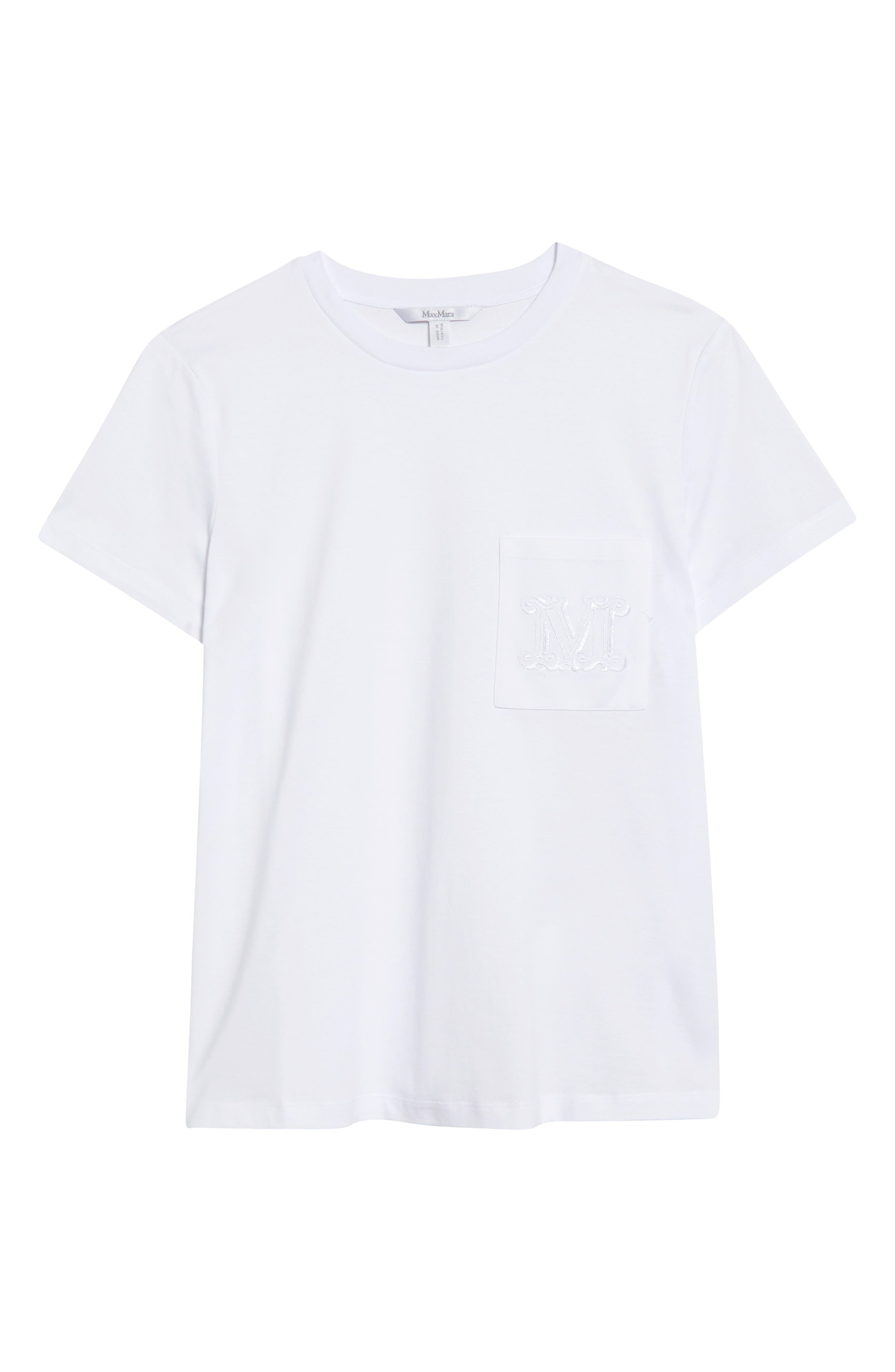 Max Mara Papaia Logo Embroidered Cotton T-Shirt in Optical White at Nordstrom - 5